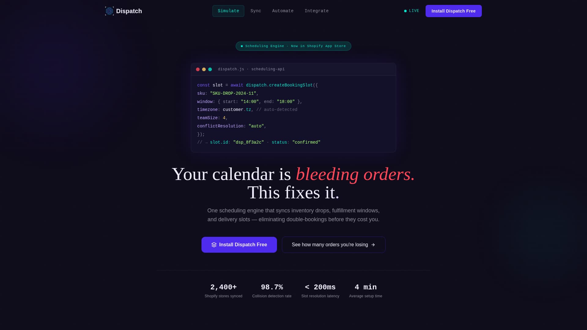 Dispatch - Precision Scheduling Landing Page Template