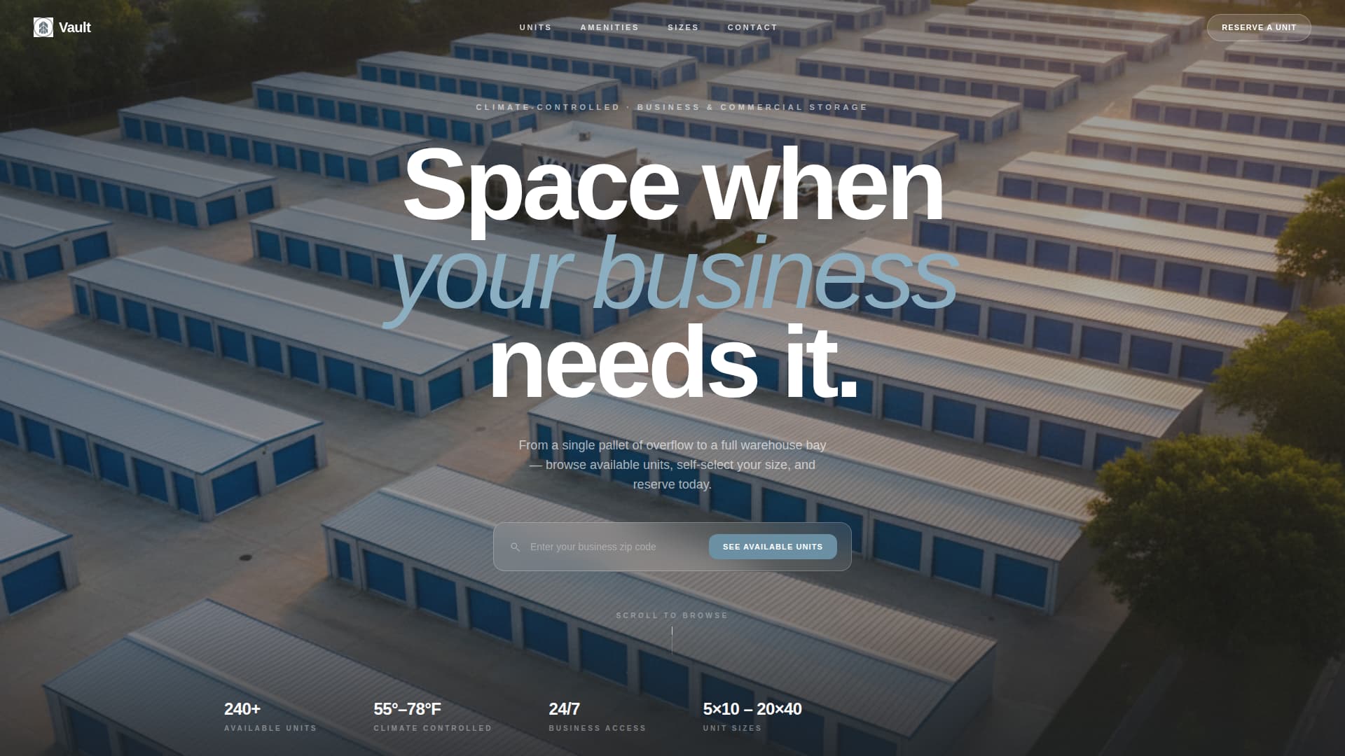 Vault - Architectural Selfstorage Landing Page Template