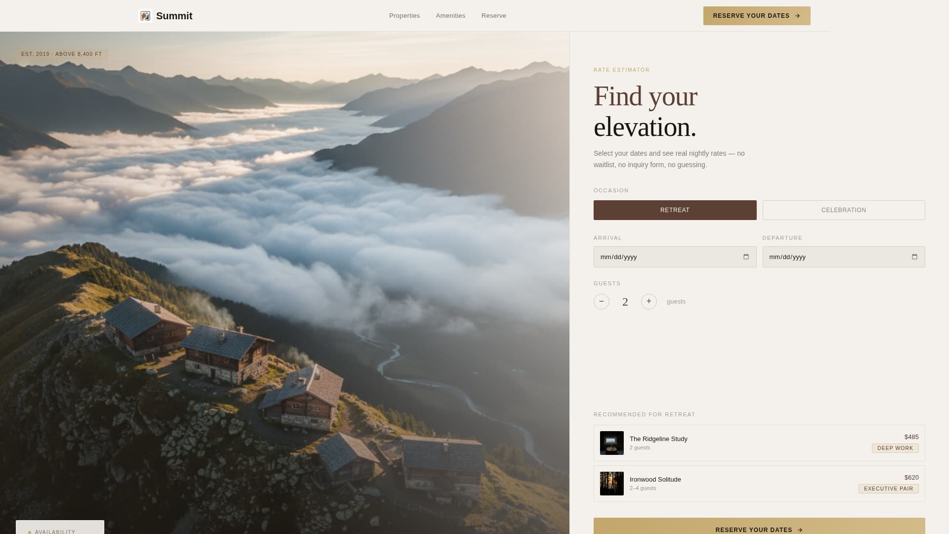 Summit - Exclusive Cabin Landing Page Template