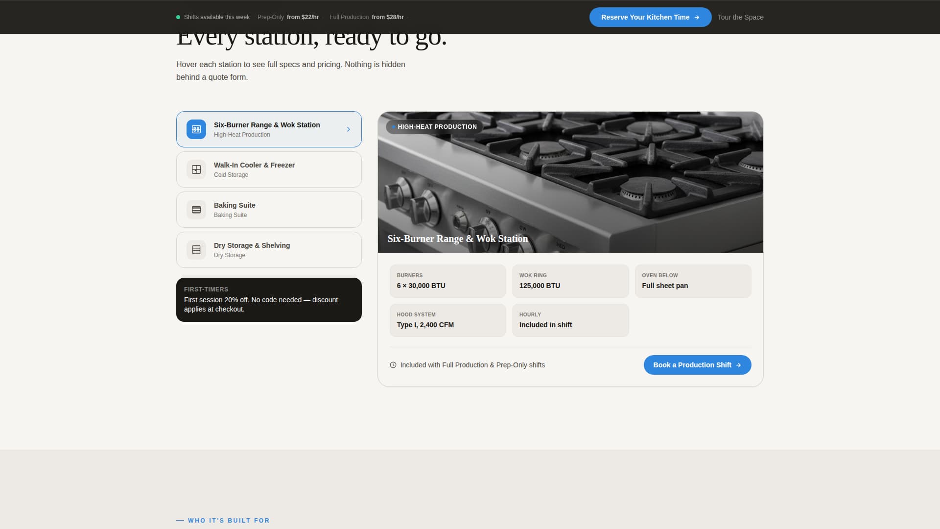 Commissary - Immersive Kitchenrental Landing Page Template
