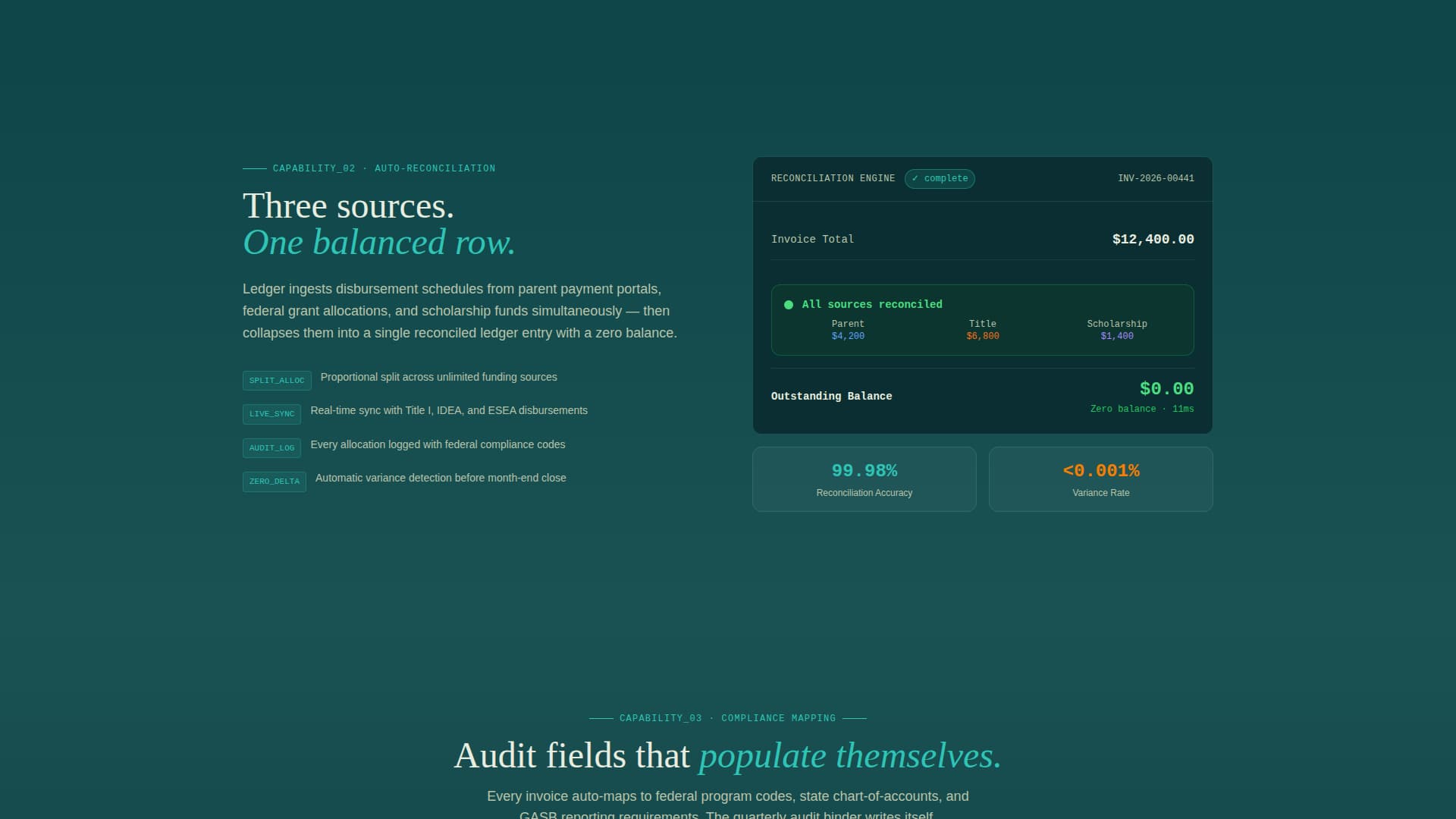 Ledger - Automated Education Billing Landing Page Template