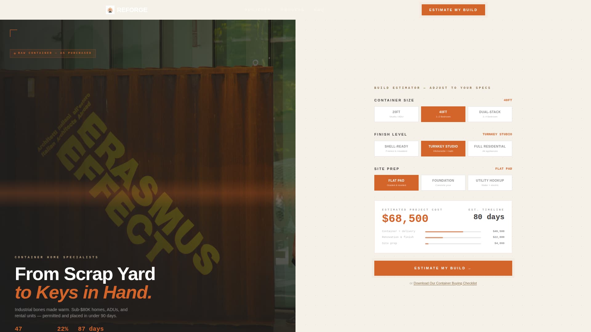 Reforge - Industrial Containerhome Landing Page Template