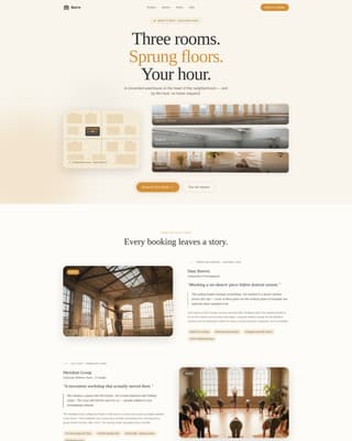 Barre - Immersive Studio Rental Landing Page Template