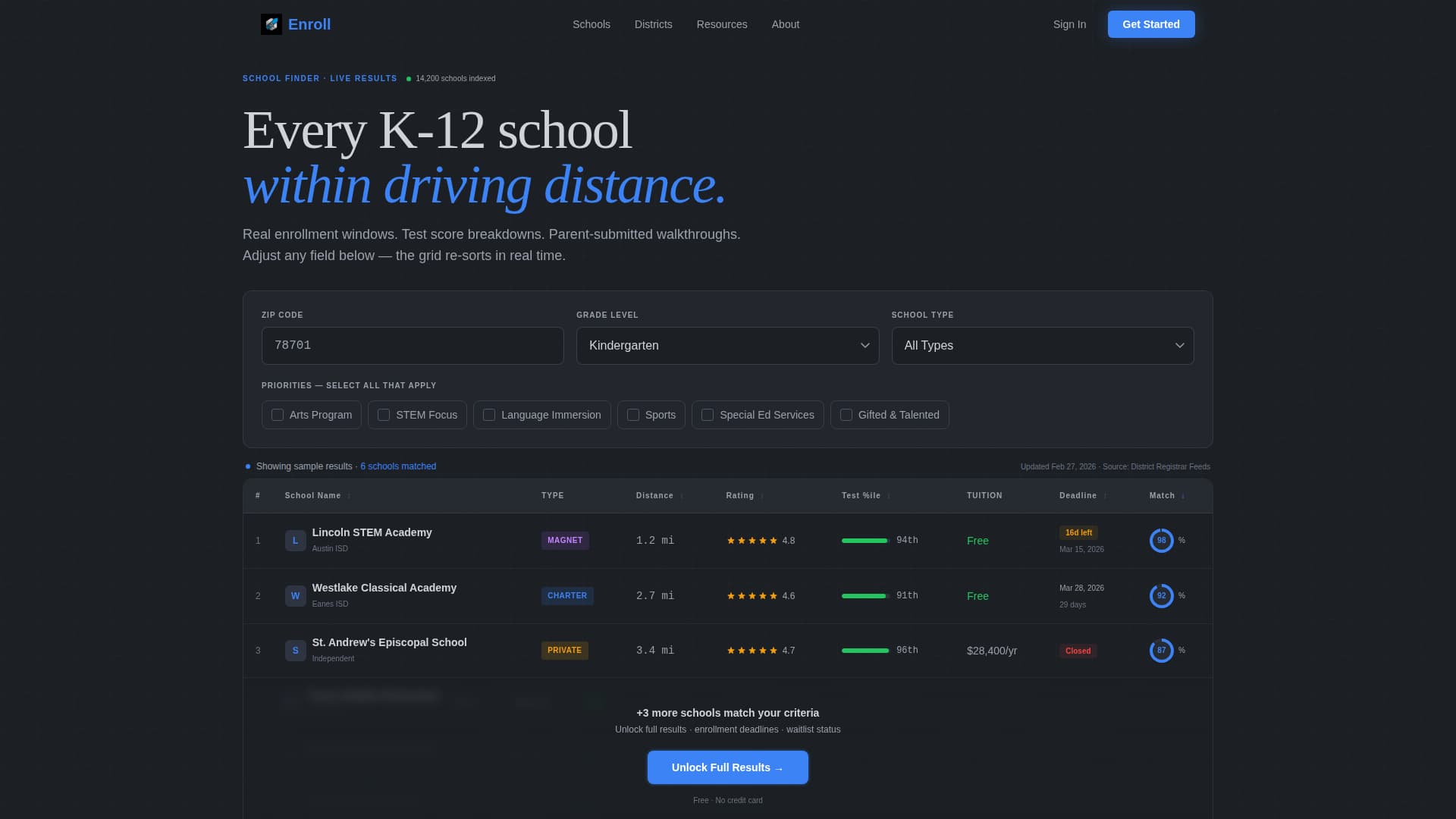 Enroll - Comprehensive Schoolfinder Landing Page Template