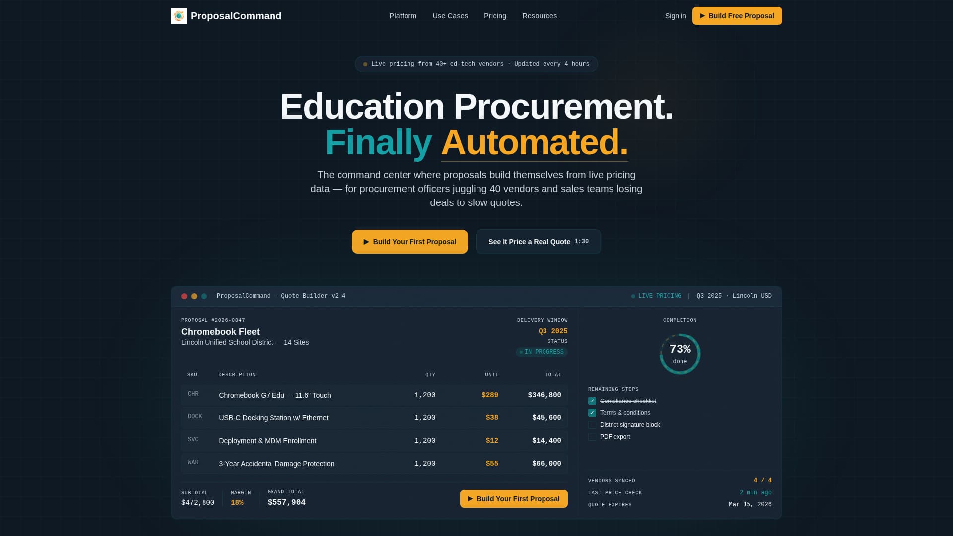 ProposalCommand - Streamlined Education Landing Page Template