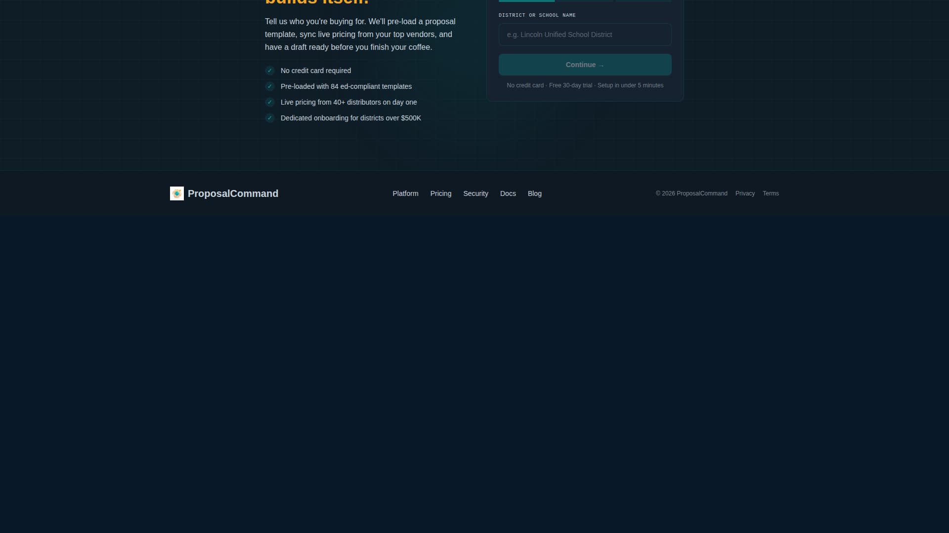 ProposalCommand - Streamlined Education Landing Page Template