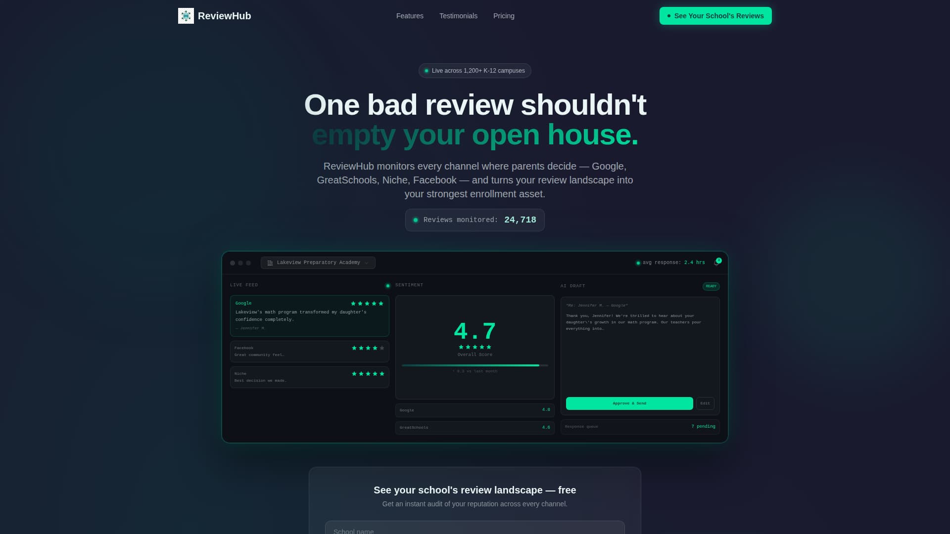 ReviewHub - Powerful EducationReputation Landing Page Template