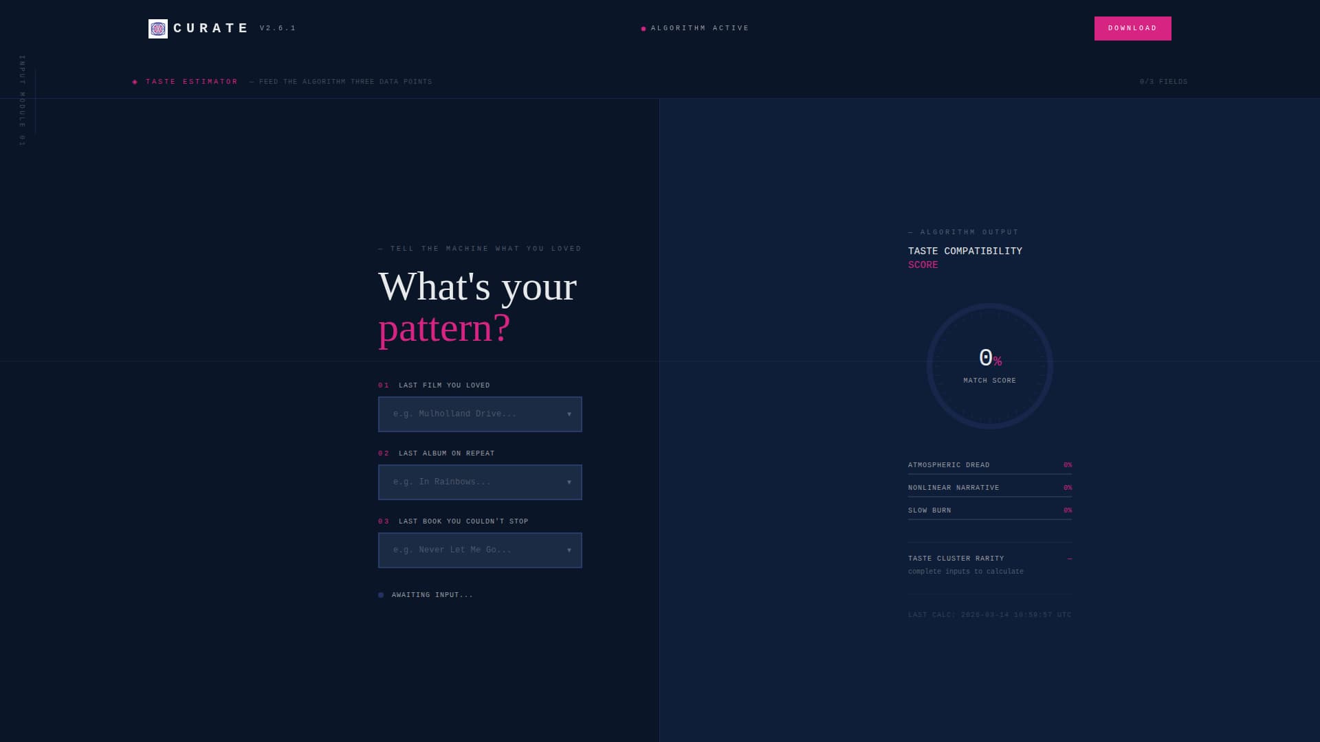 Curate — Dark Entertainment Landing Page Template