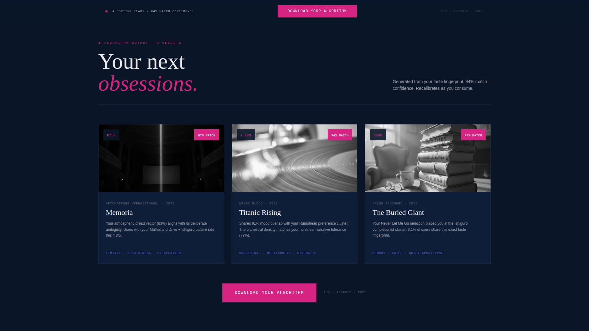 Curate — Dark Entertainment Landing Page Template