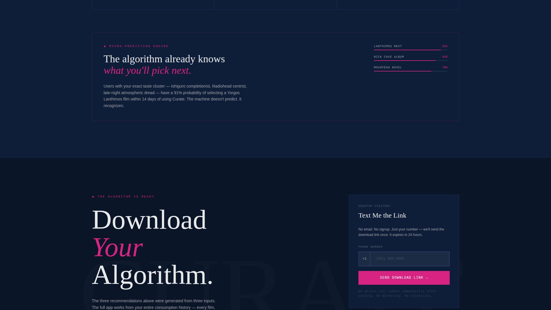 Curate — Dark Entertainment Landing Page Template