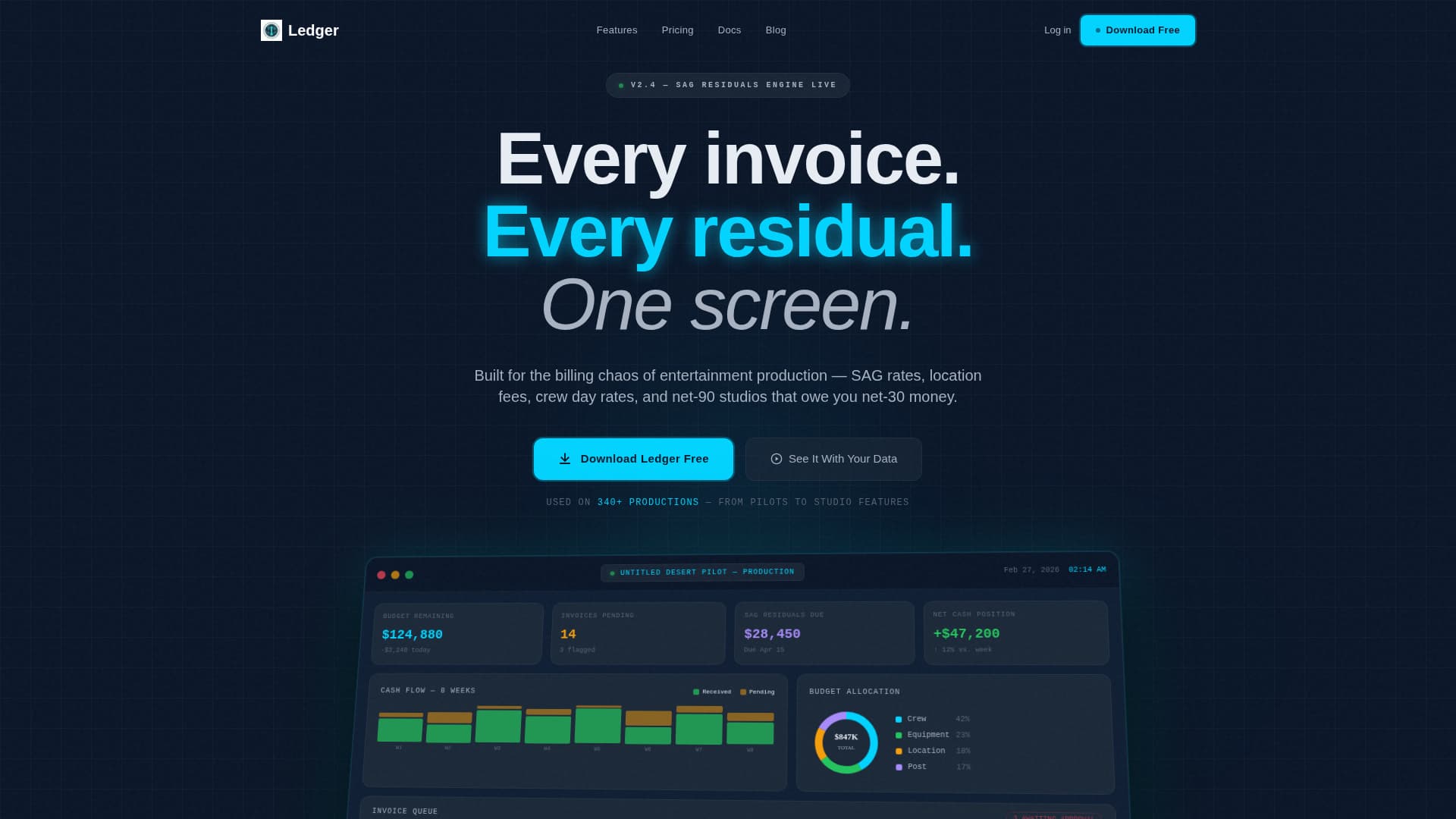 Ledger - Powerful Entertainment Landing Page Template