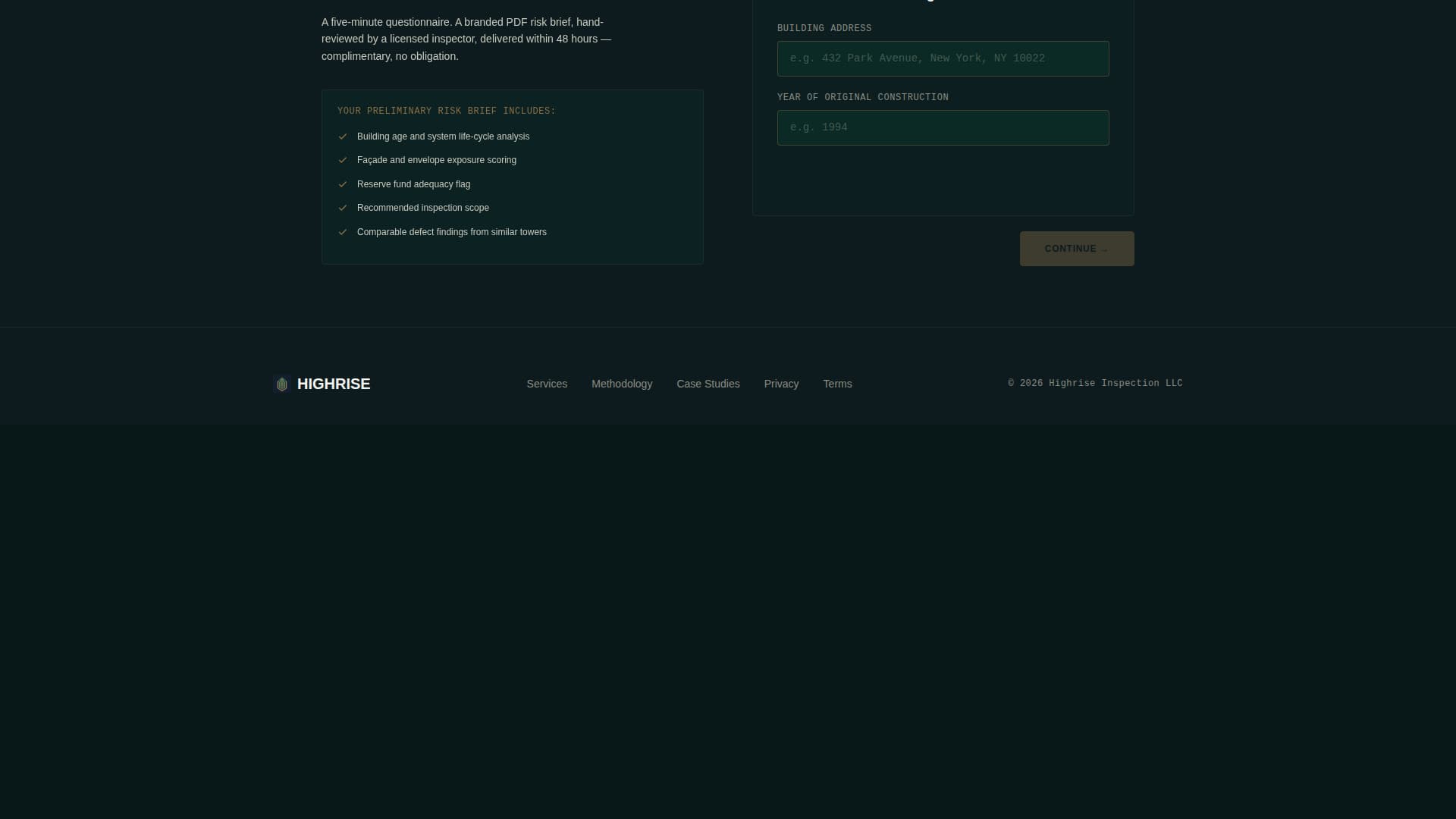 Highrise - Authoritative Inspection Landing Page Template