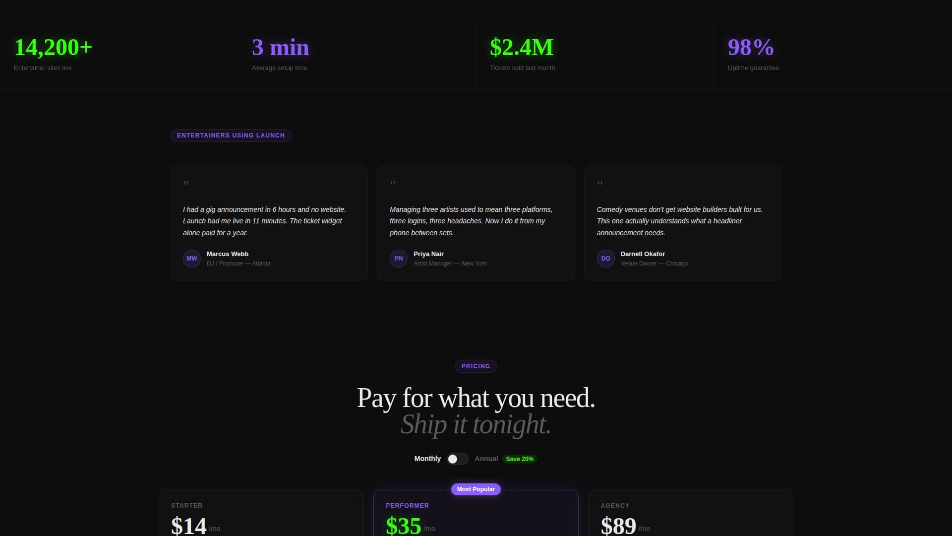 Launch - Electric Entertainment Landing Page Template