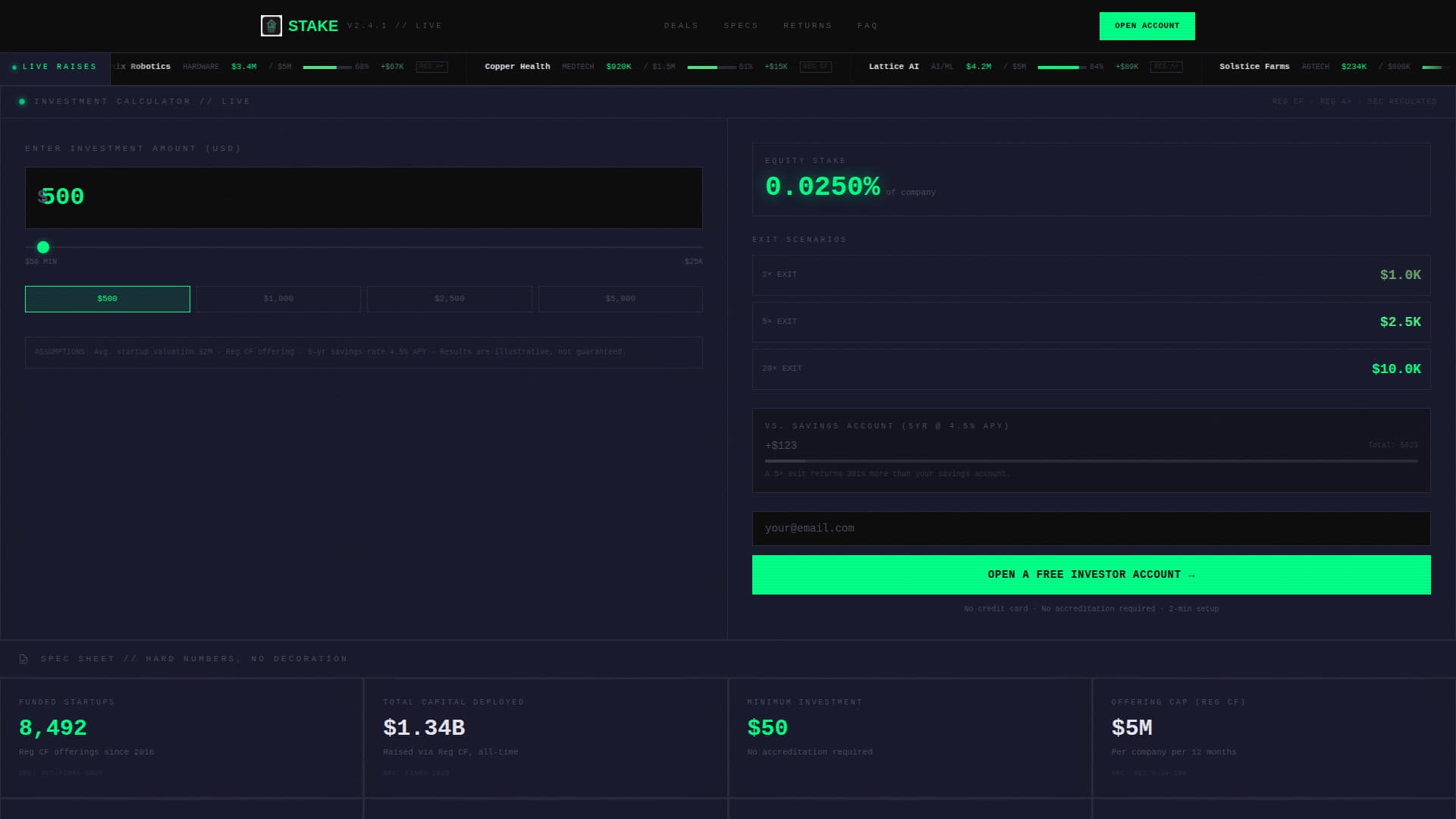 Stake - Highvoltage Equity Landing Page Template