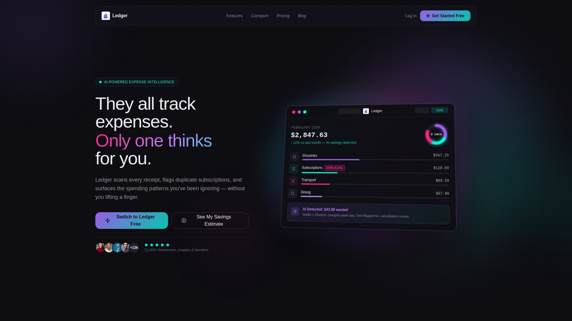 Ledger - Intelligent Expensetracker Landing Page Template