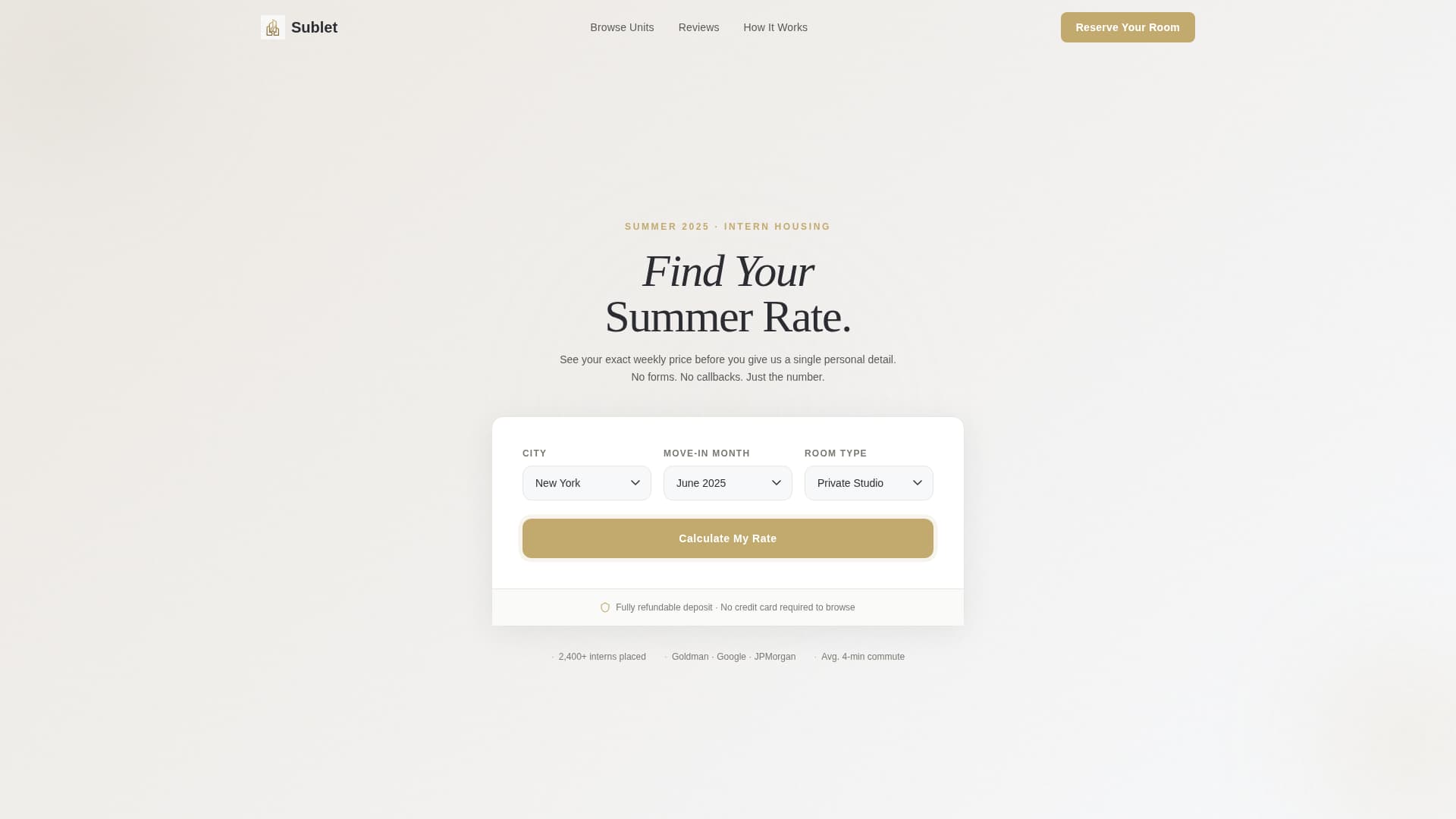Sublet - Premium Internhousing Landing Page Template
