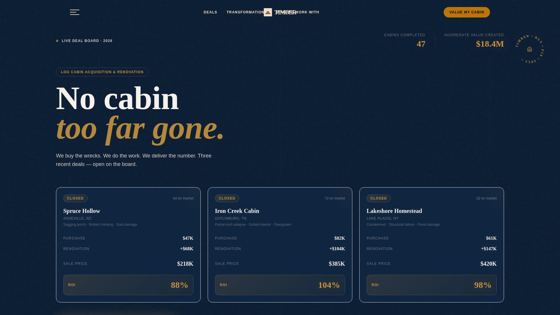 Timber - Transformative Cabinflipper Landing Page Template