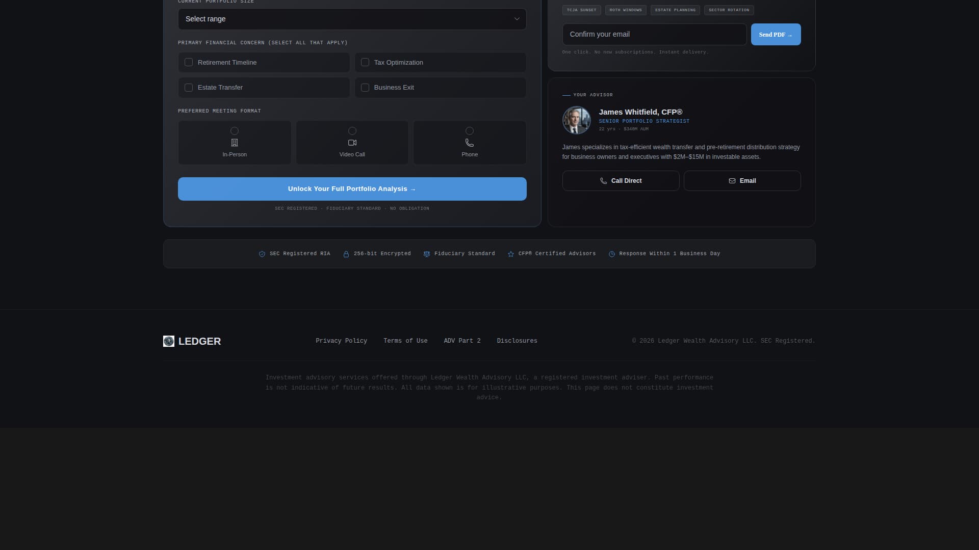 Financial Advisor Post-Signup Briefing Website Template