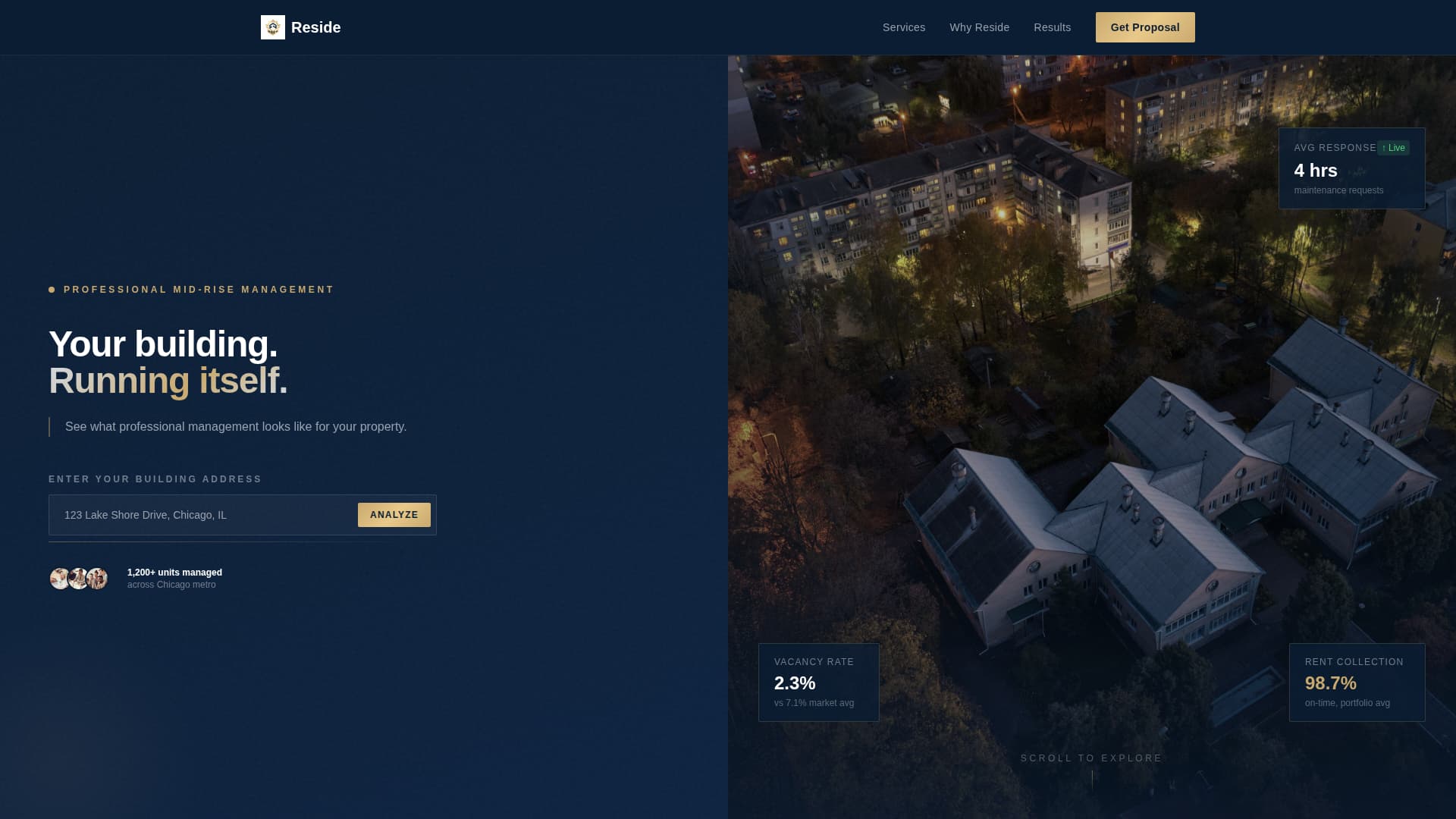 Reside - Minimal Propertymanagement Landing Page Template