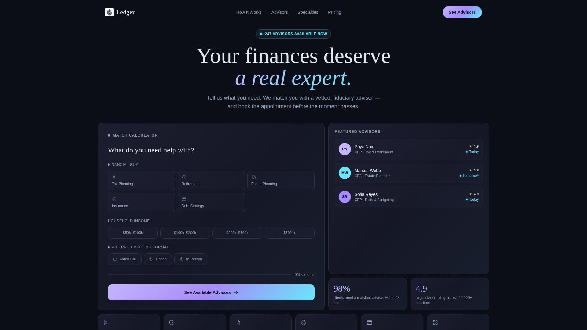 Ledger - Intelligent Advisor Landing Page Template
