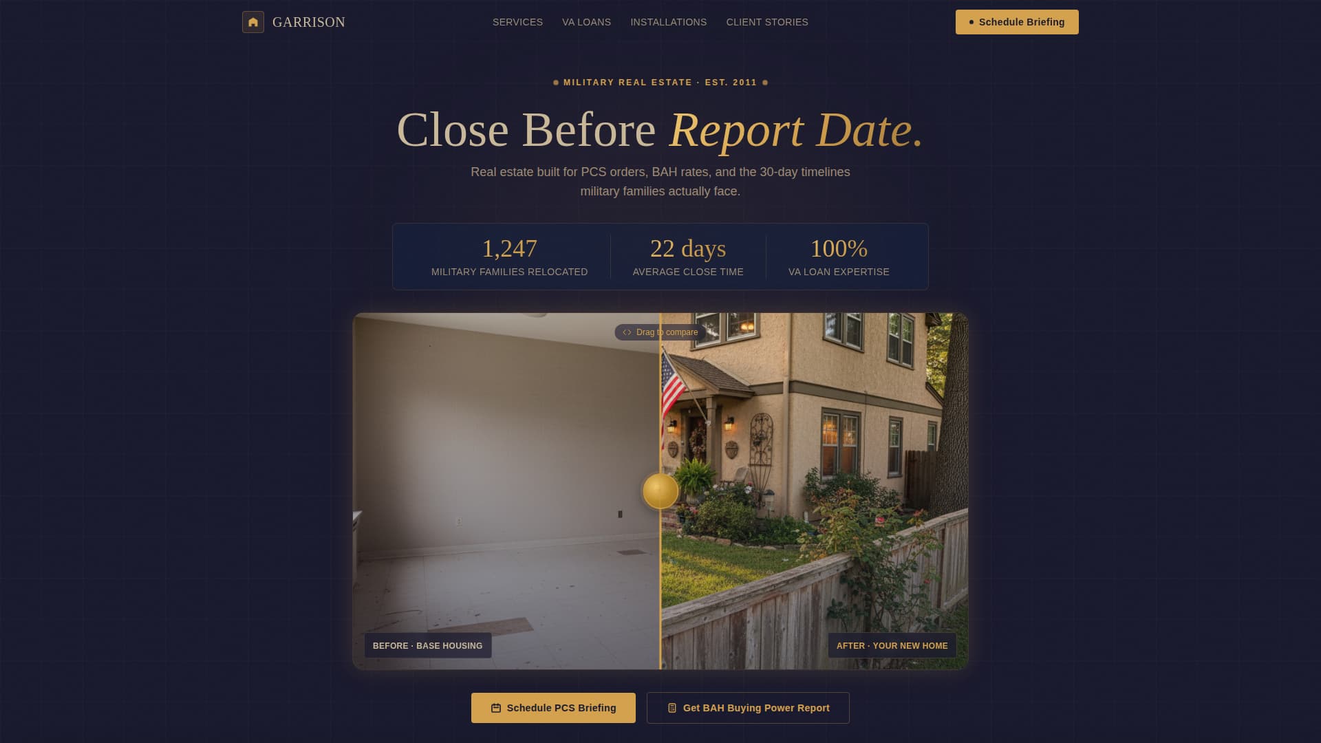 Garrison - Tactical Militaryrelocation Landing Page Template