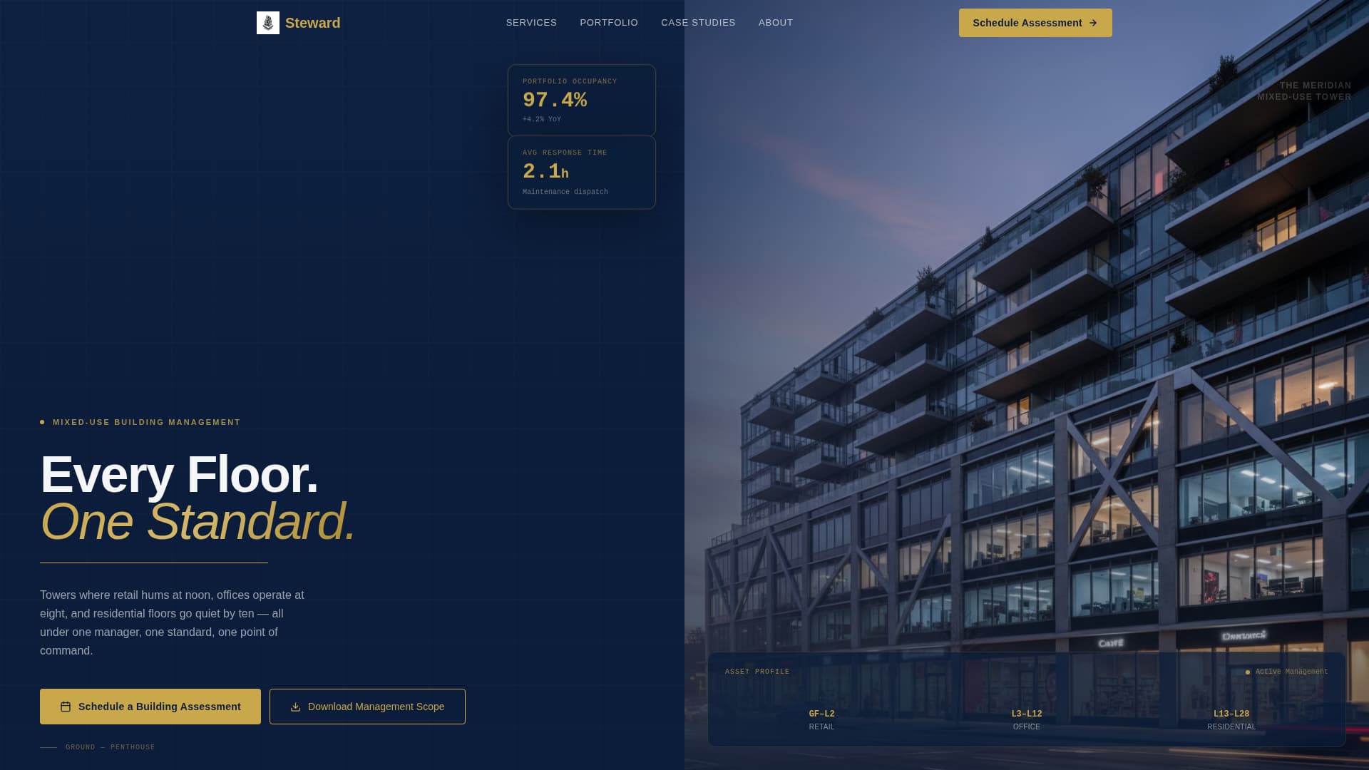 Steward - Commanding Mixeduse Landing Page Template