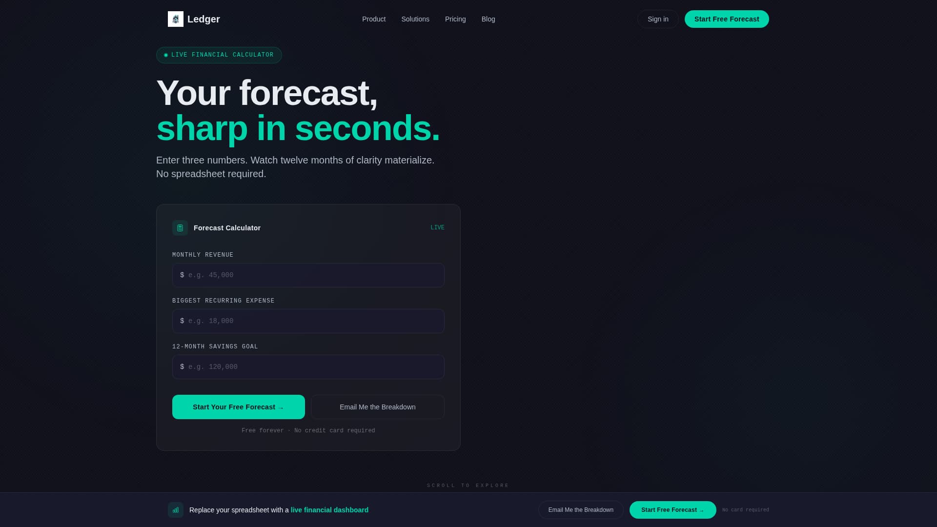 Ledger - Crystalline Fintech Landing Page Template