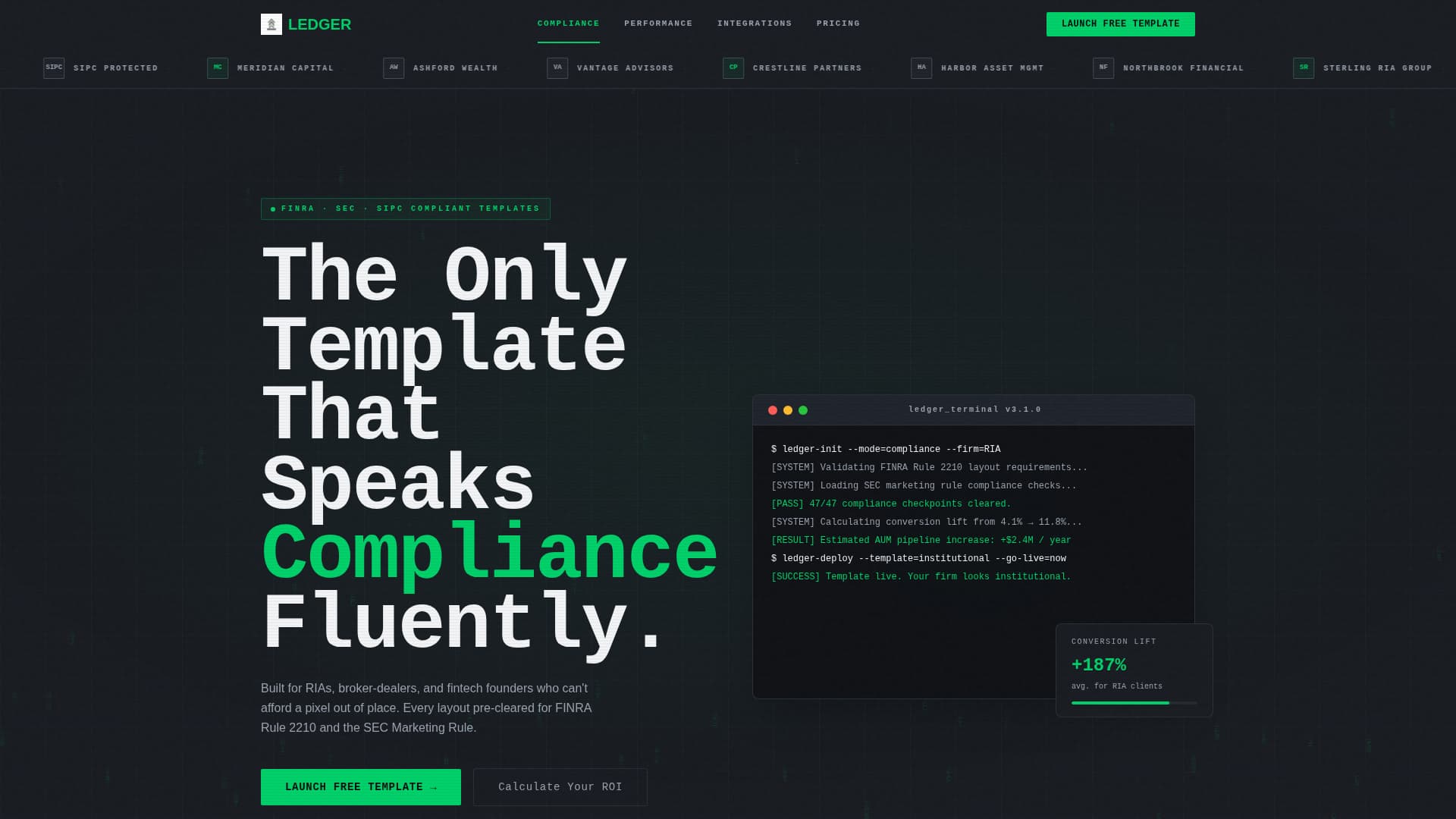 Ledger - Institutional Financial Services Landing Page Template