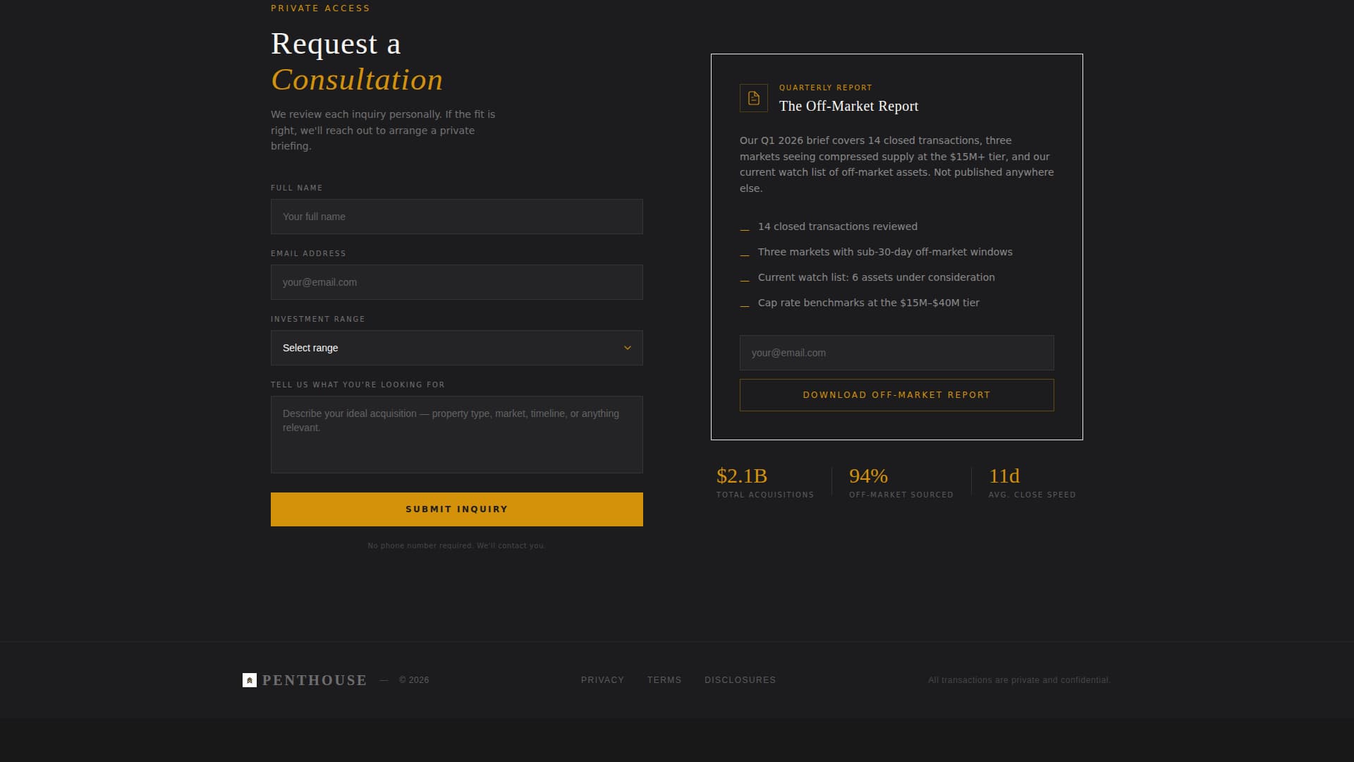 Penthouse - Exclusive Investment Landing Page Template