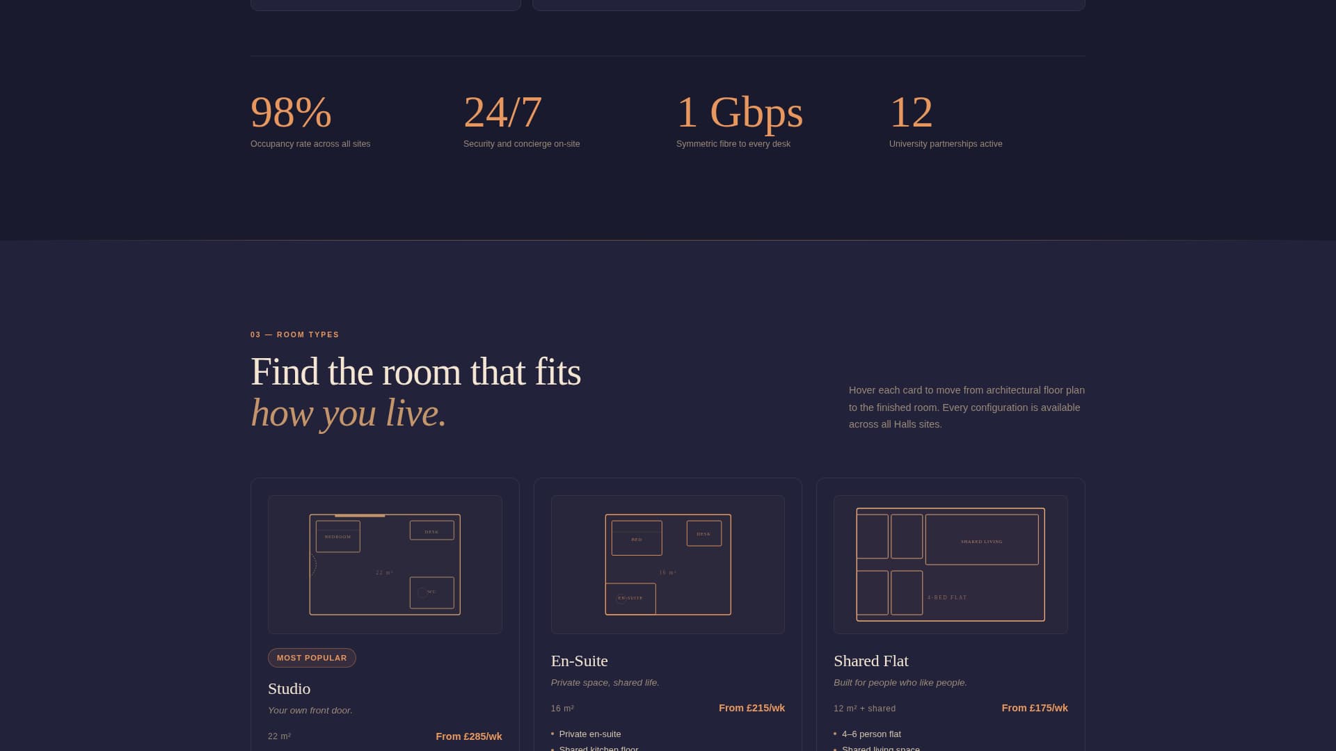 Halls - Immersive Studentaccommodation Landing Page Template