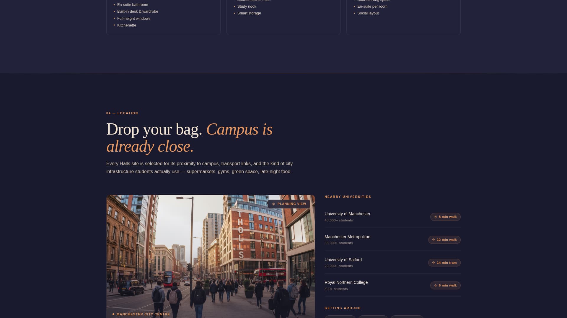 Halls - Immersive Studentaccommodation Landing Page Template