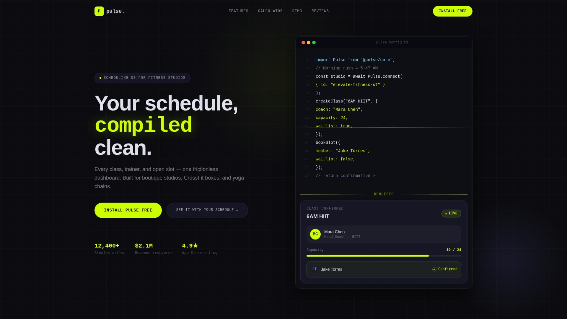 Pulse - Powerful Fitnessbooking Landing Page Template