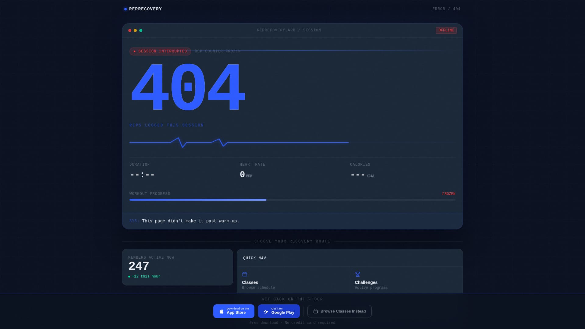 Fitness Studio 404 Recovery Website Template