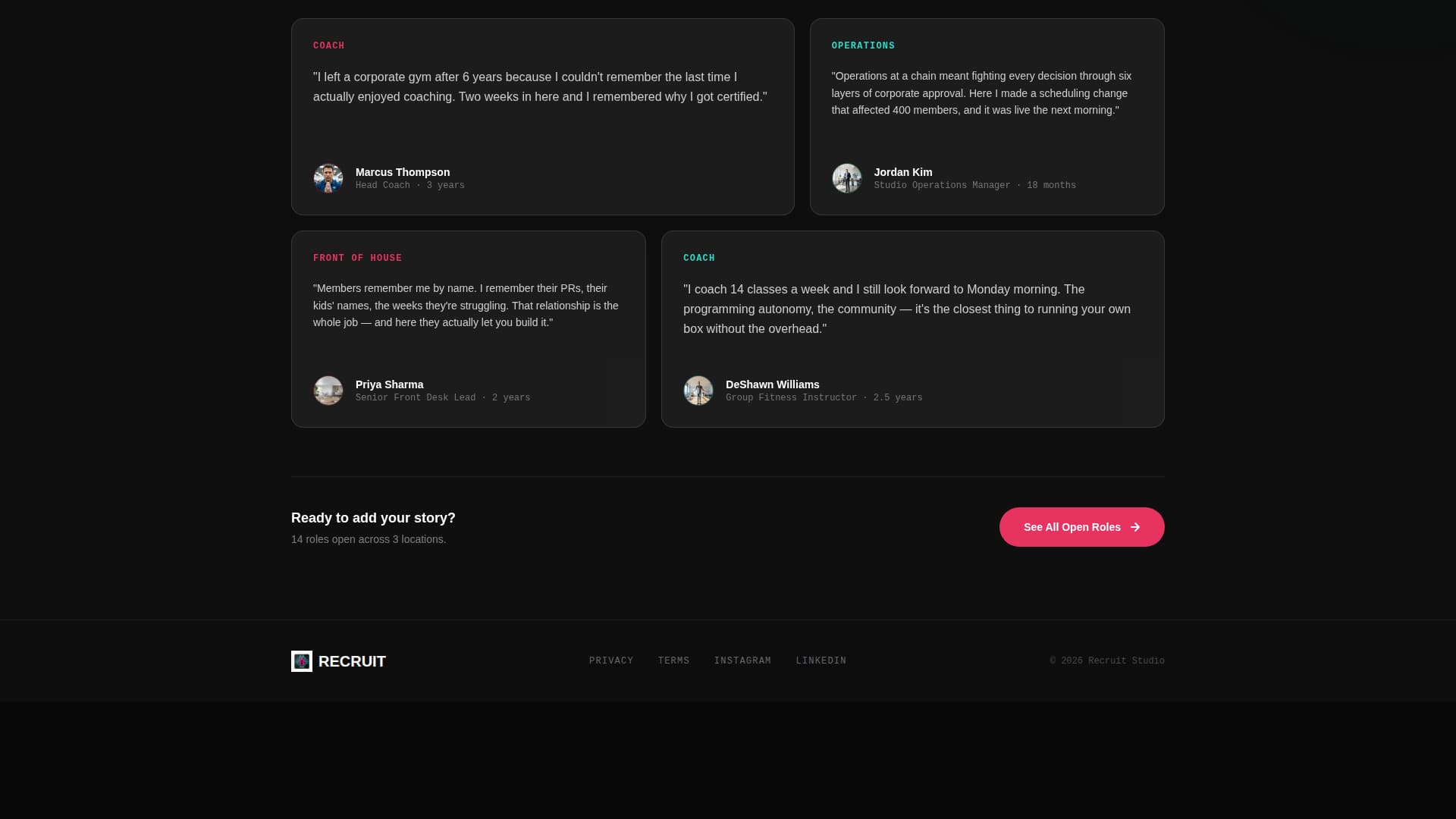 Fitness Studio Careers Website Template