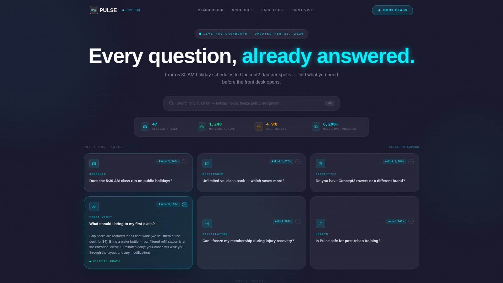 Fitness Studio FAQ Website Template