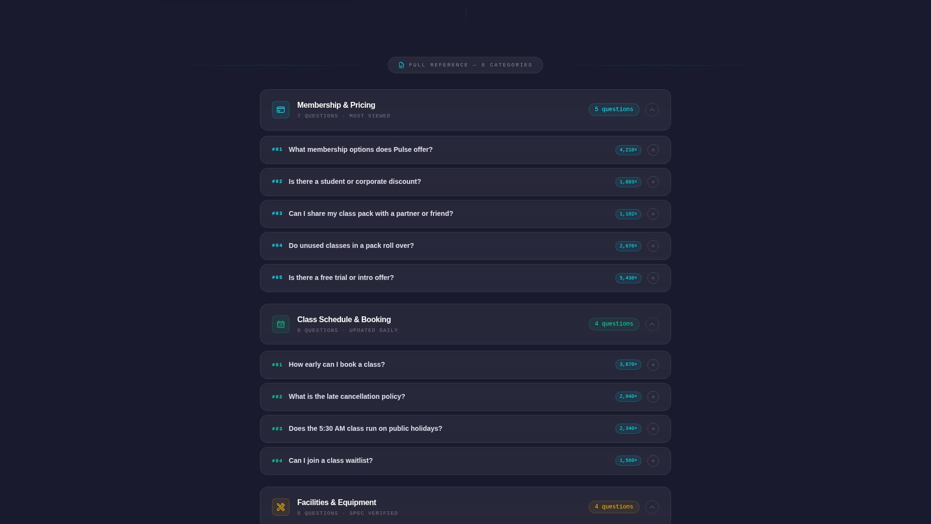 Fitness Studio FAQ Website Template
