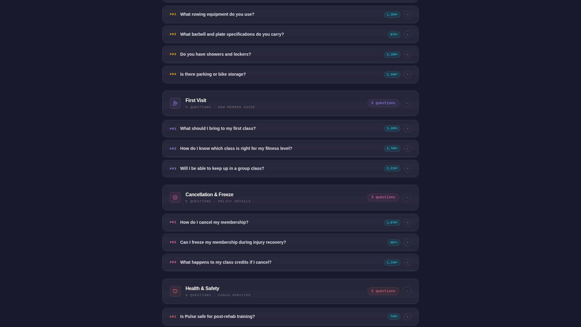 Fitness Studio FAQ Website Template