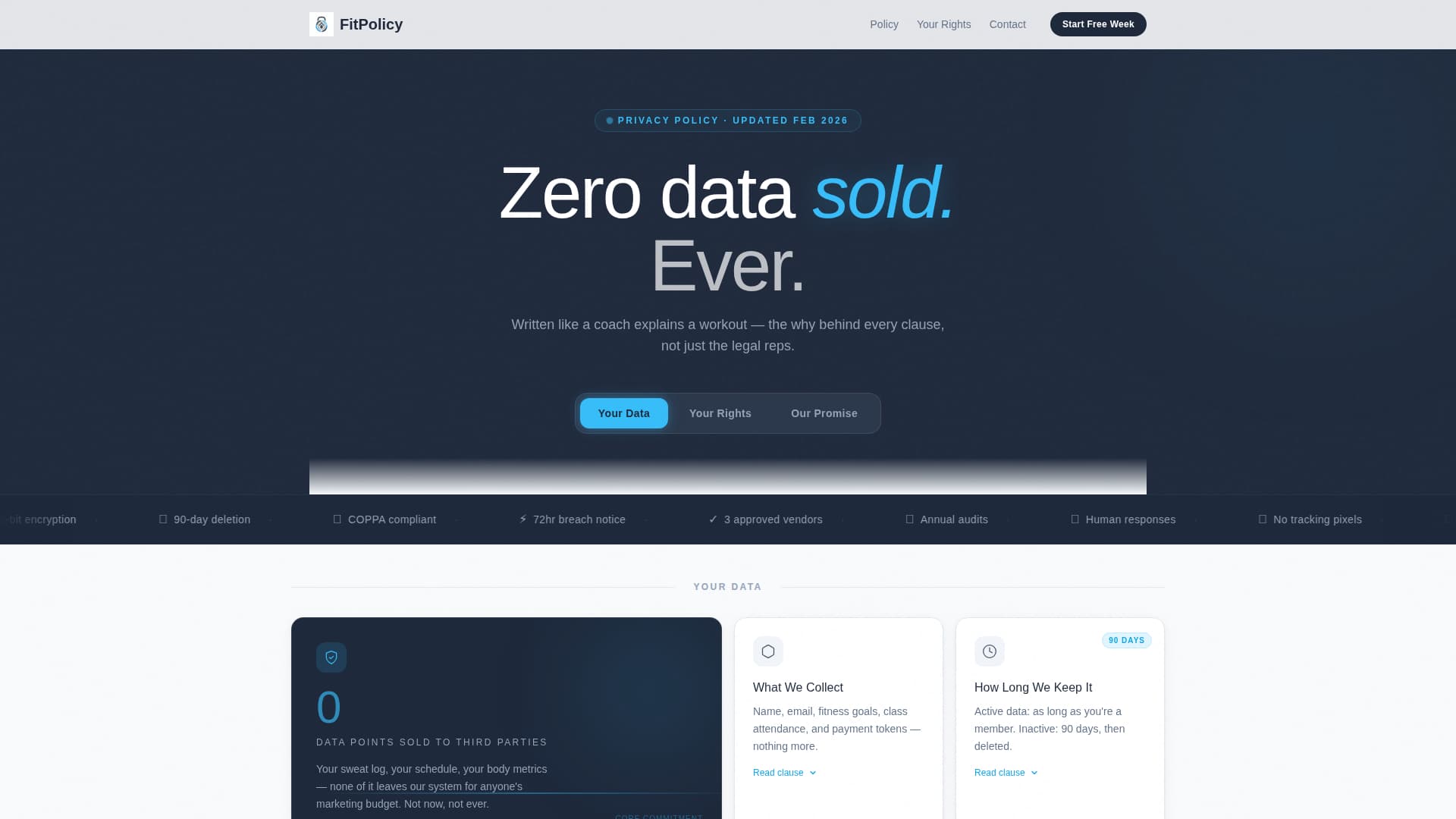 Fitness Studio Privacy Policy Website Template