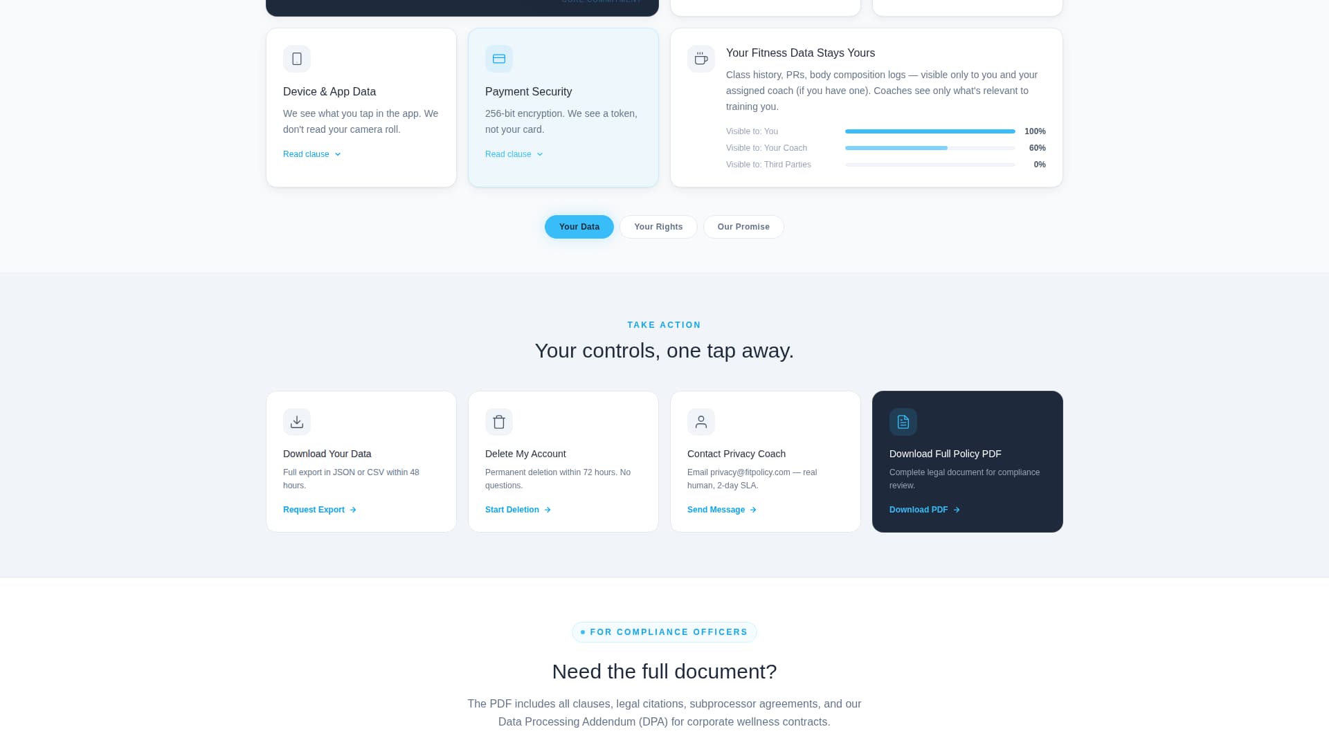 Fitness Studio Privacy Policy Website Template