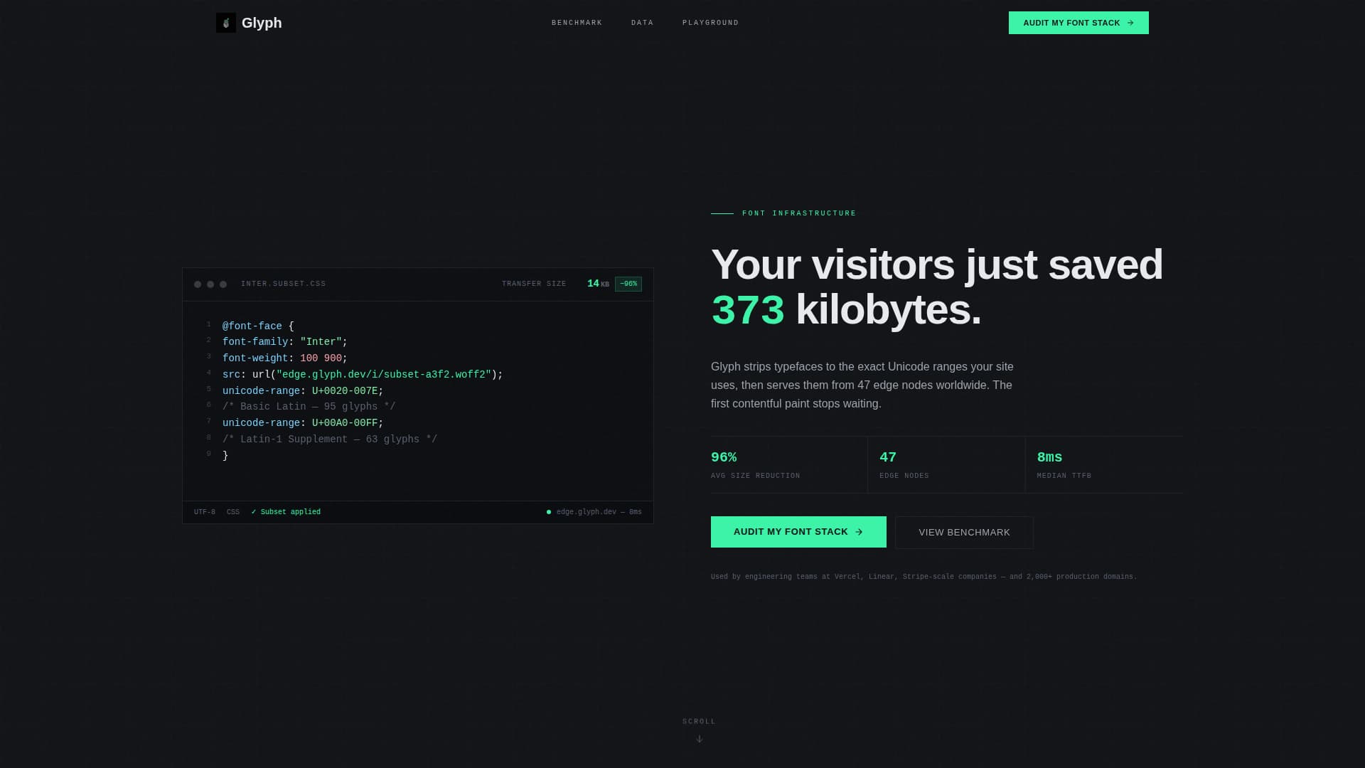Glyph - High-Performance Font Hosting Landing Page Template