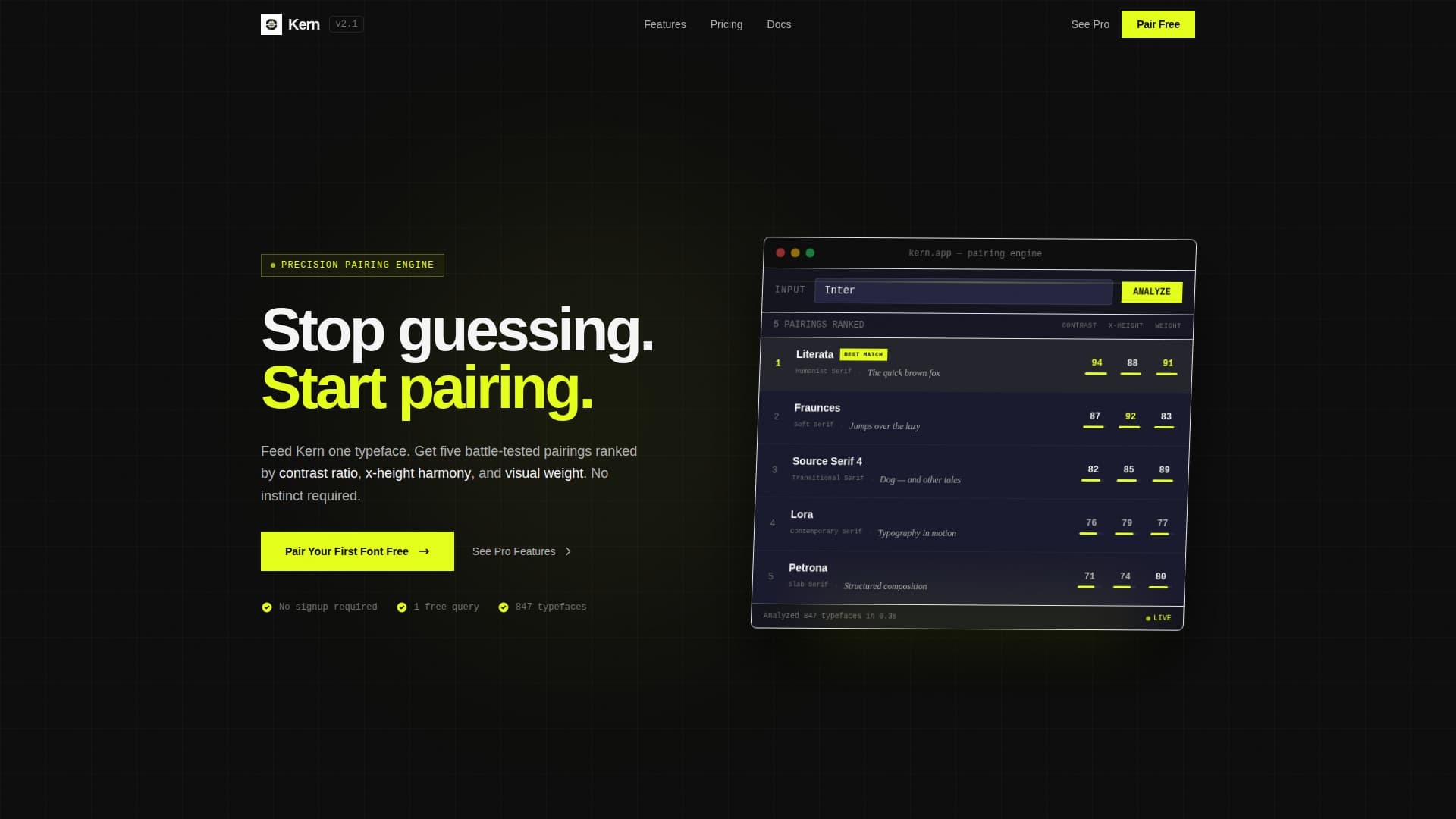 Kern - Precision Font Pairing Landing Page Template