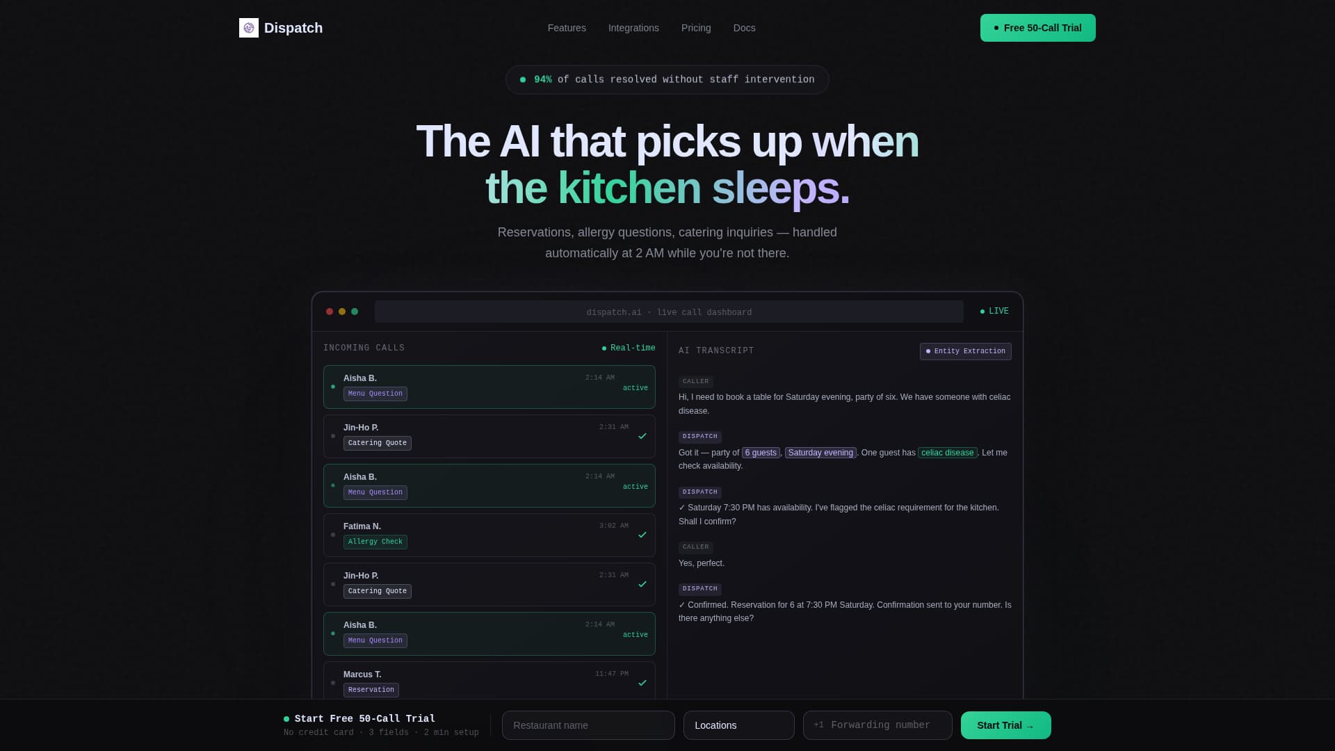 Dispatch - Intelligent Restaurant Landing Page Template