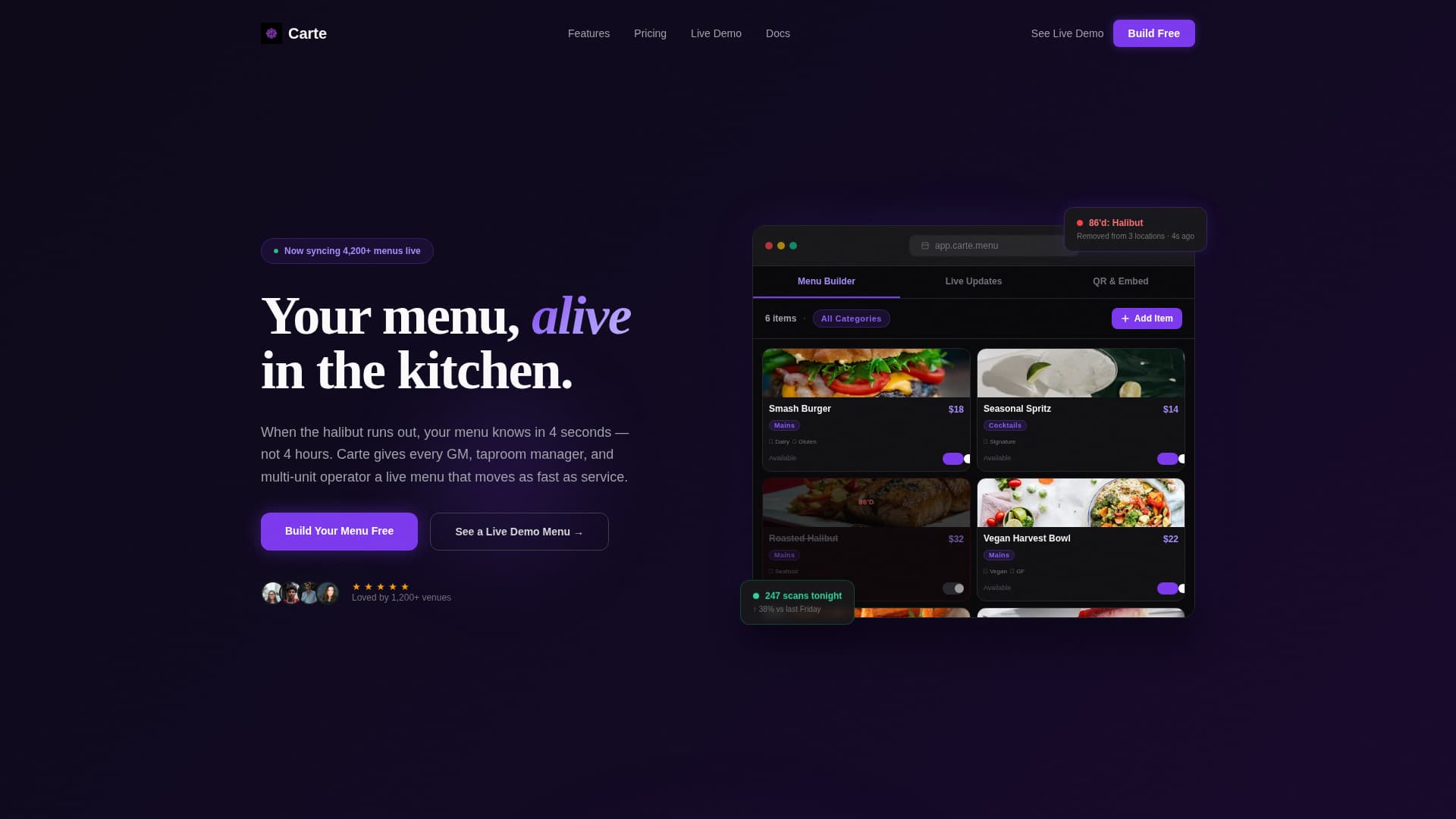 Carte - Dynamic Menu Landing Page Template