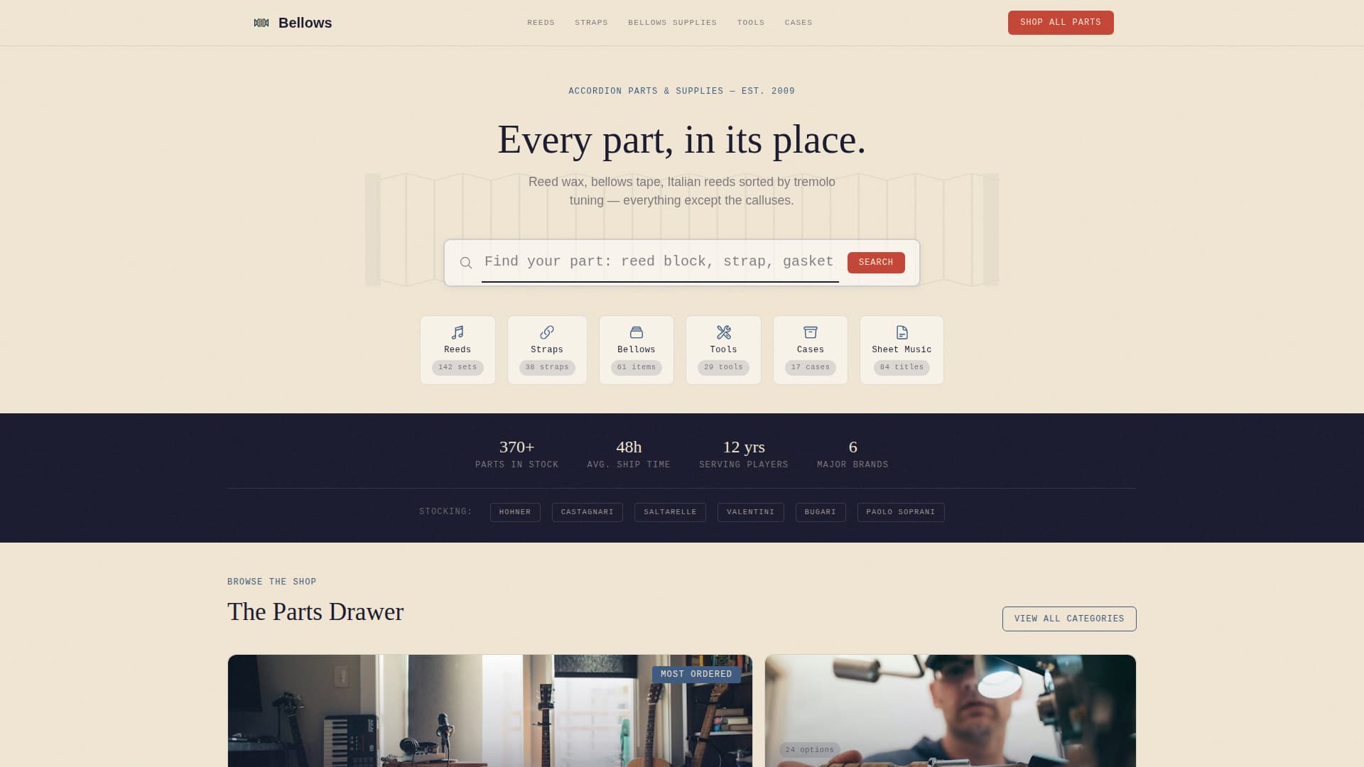 Bellows - Curated Accordionparts Landing Page Template