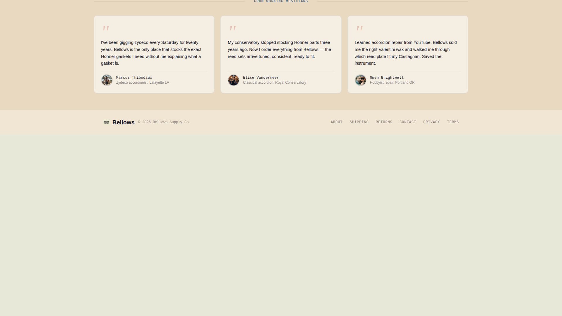 Bellows - Curated Accordionparts Landing Page Template