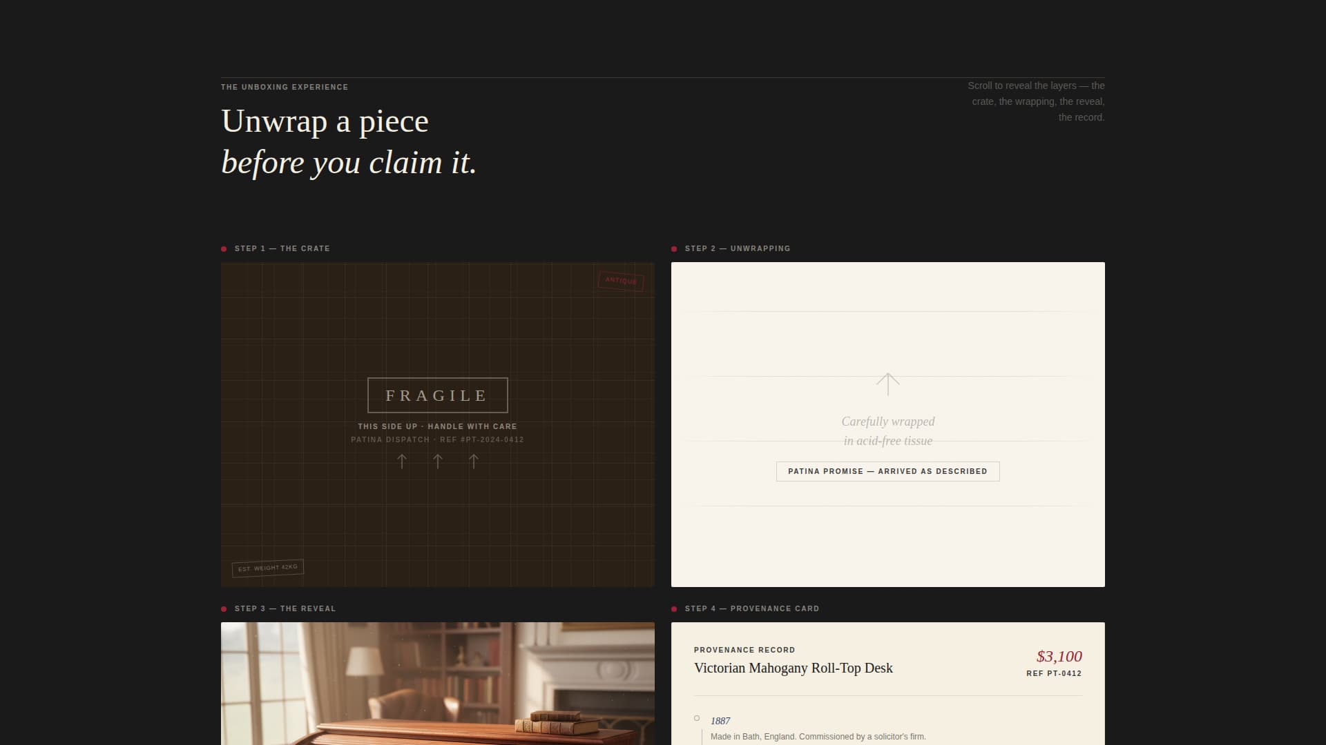 Patina - Curated Antiquefurniture Landing Page Template
