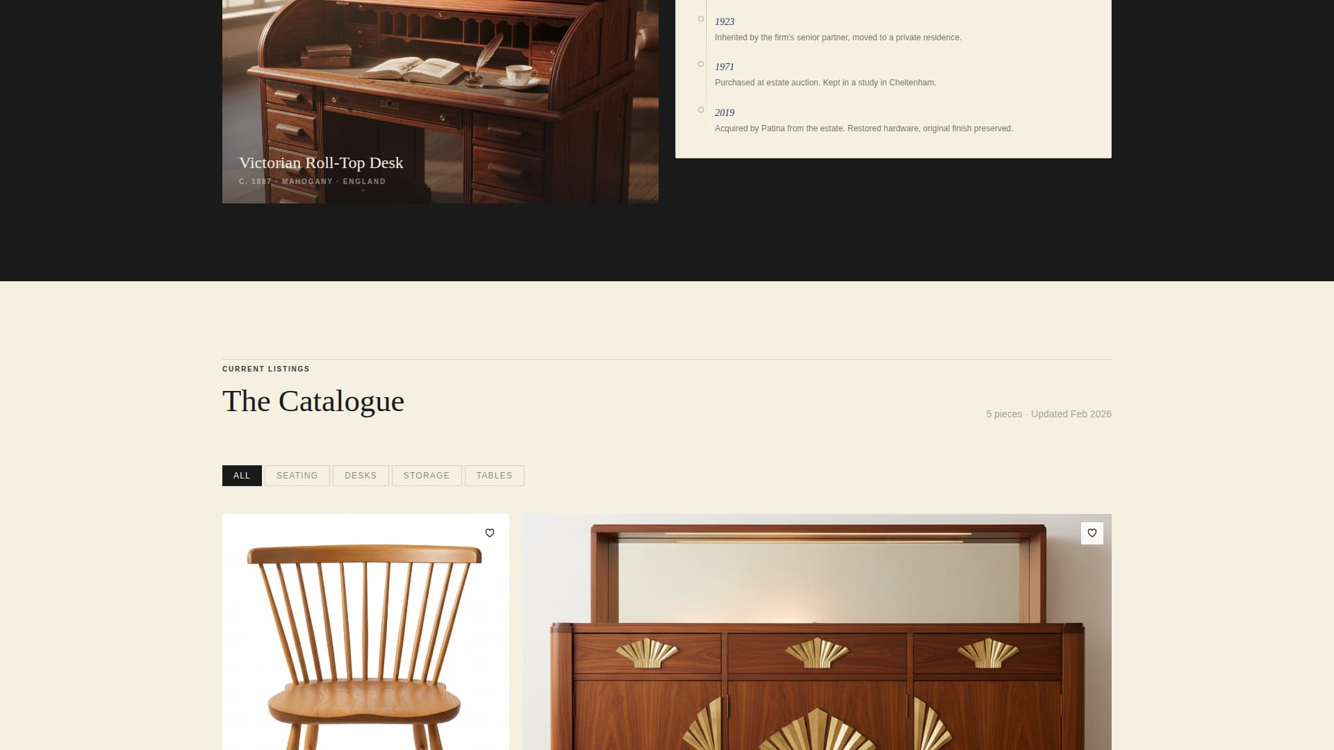 Patina - Curated Antiquefurniture Landing Page Template