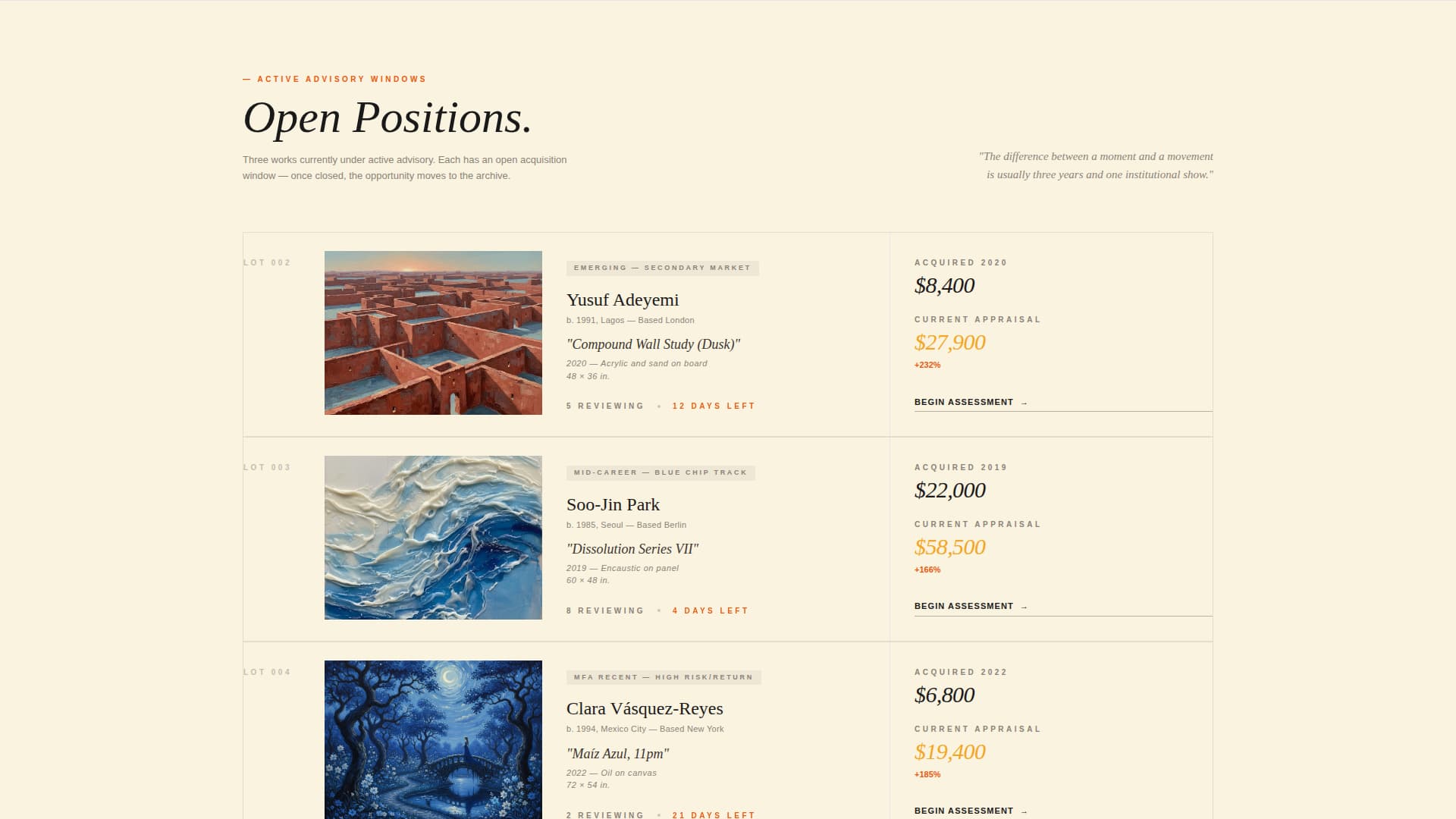 Provenance - Curated Artadvisory Landing Page Template Template | Build ...