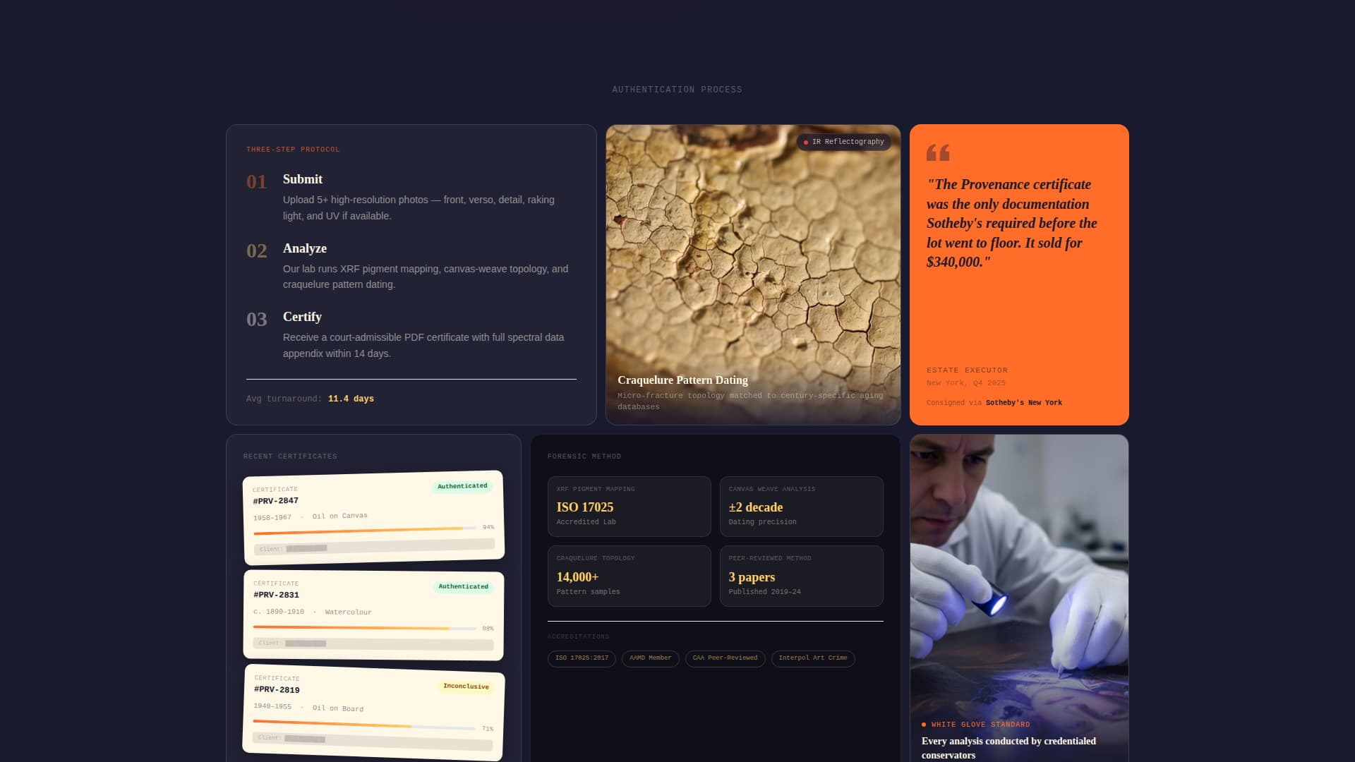 Provenance - Forensic Artauthentication Landing Page Template