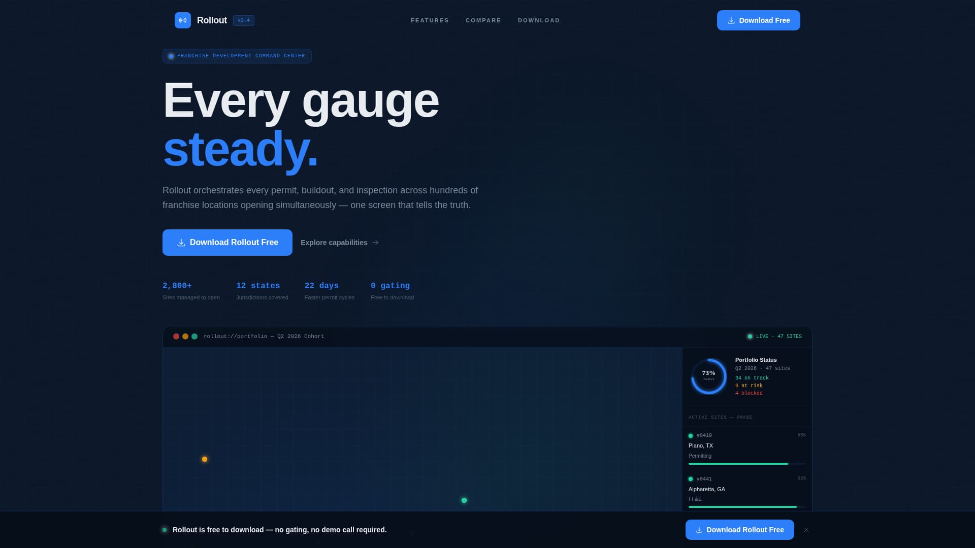 Rollout - Powerful Franchise Management Landing Page Template